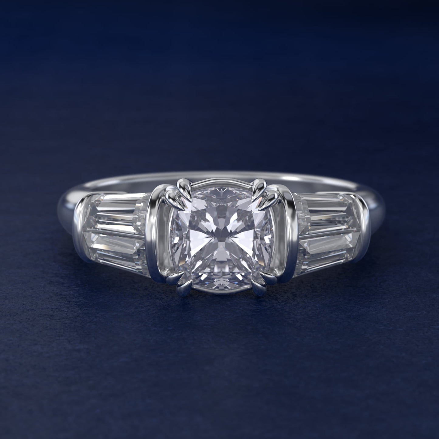 Five-Stone Tapered Baguette Diamond Engagement Ring in 18k White Gold (3/4 ct. tw.) - Cushion Center