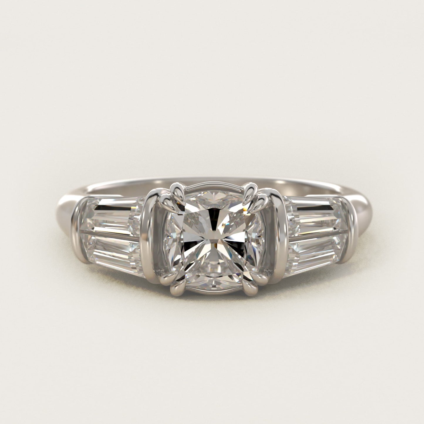 Five-Stone Tapered Baguette Diamond Engagement Ring in 14k White Gold (3/4 ct. tw.) - Cushion Center