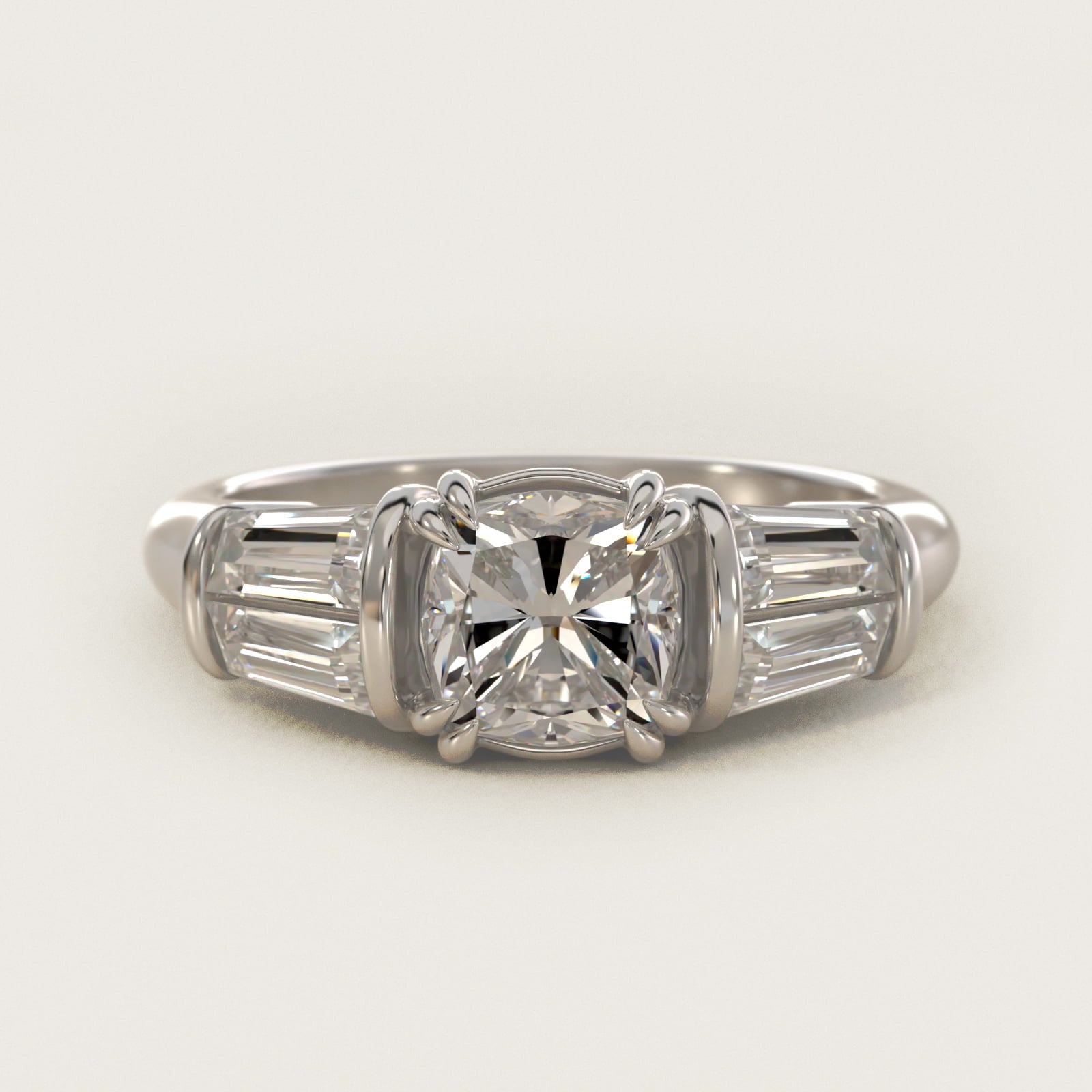 Five-Stone Tapered Baguette Diamond Engagement Ring in 14k White Gold (3/4 ct. tw.) - Cushion Center