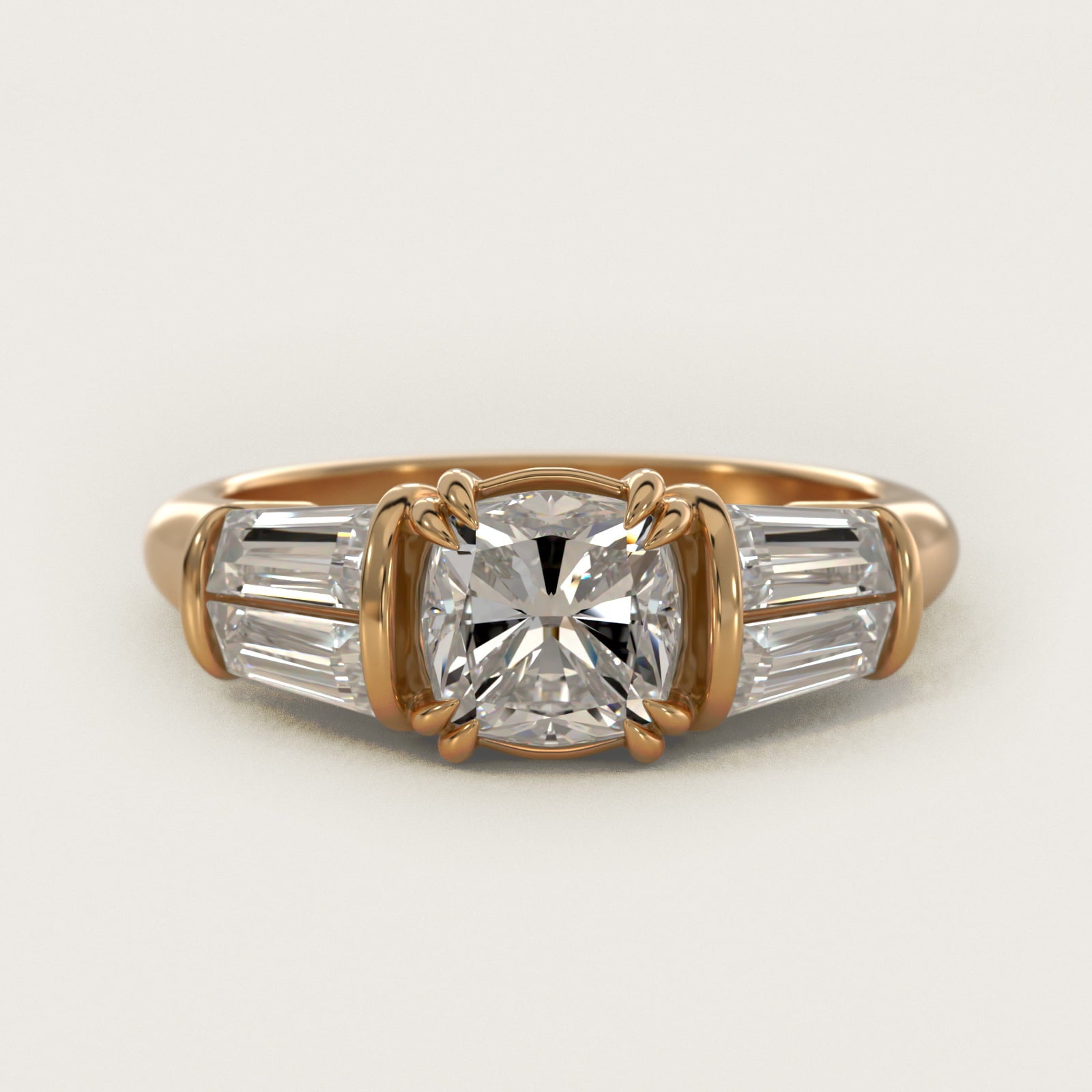 Five-Stone Tapered Baguette Diamond Engagement Ring in 14K Yellow Gold (3/4 ct. tw.) - Cushion Center