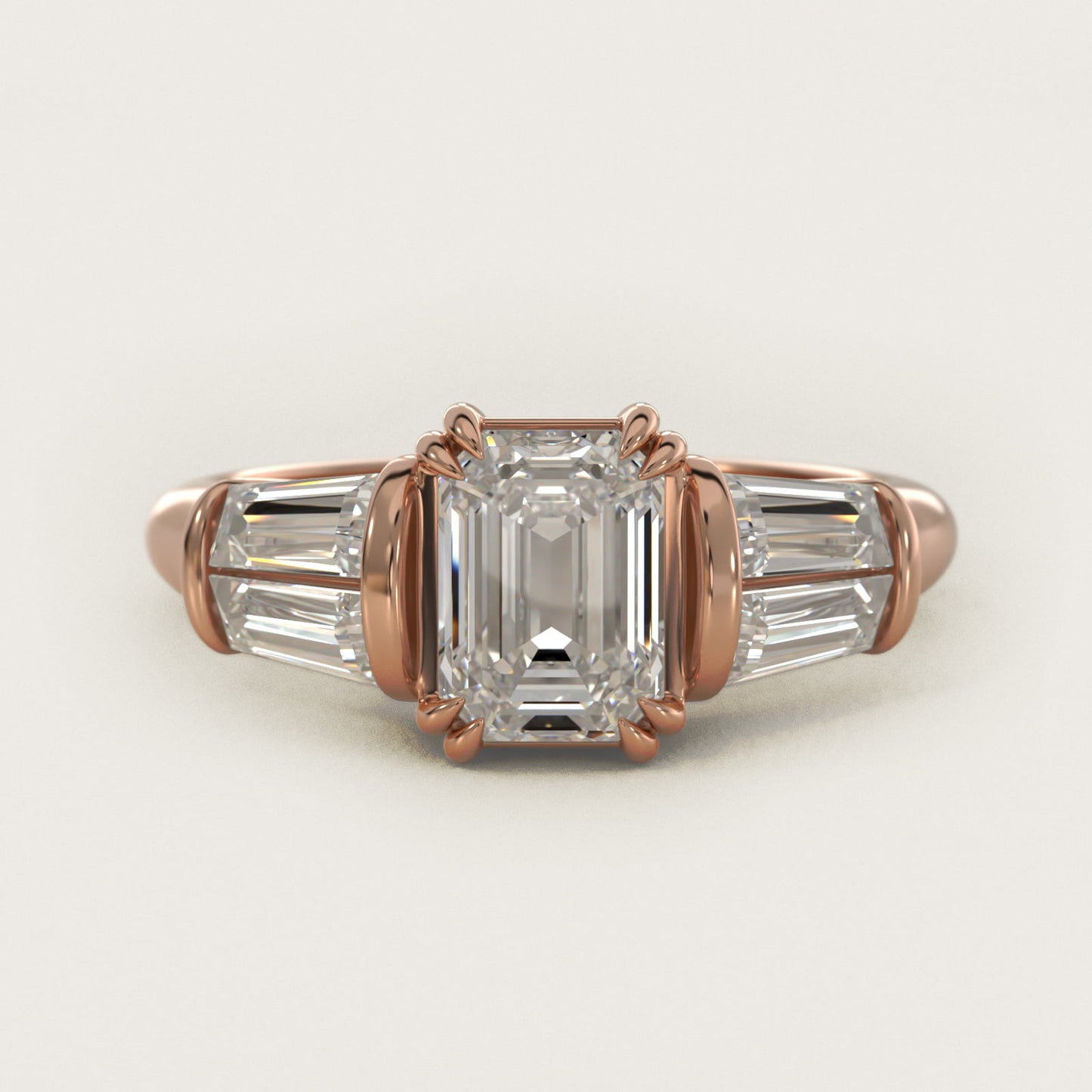 Five-Stone Tapered Baguette Diamond Engagement Ring in 14k Rose Gold (3/4 ct. tw.) - Emerald Center