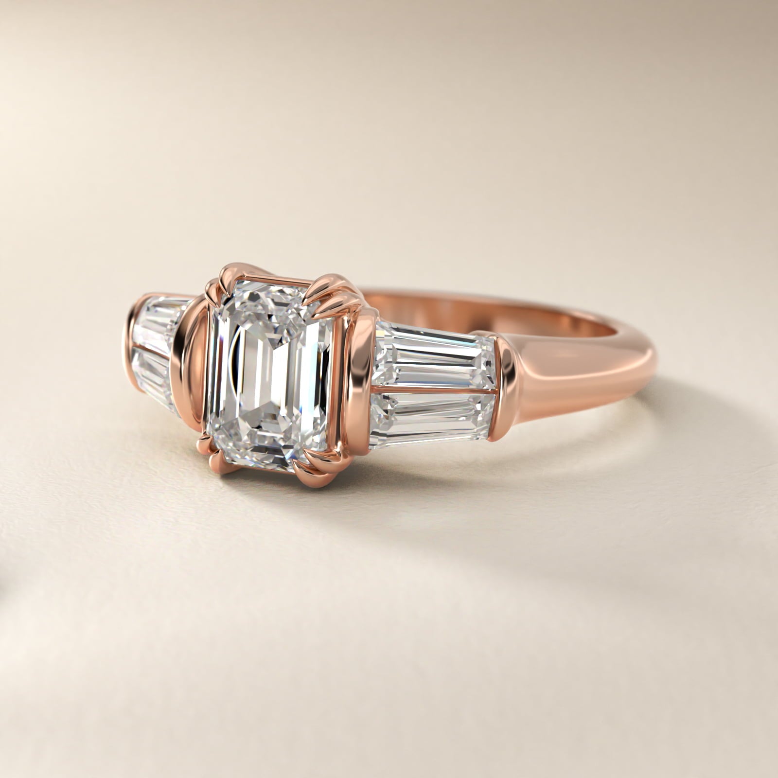 Five-Stone Tapered Baguette Diamond Engagement Ring in 18k Rose Gold (3/4 ct. tw.) - Emerald Center