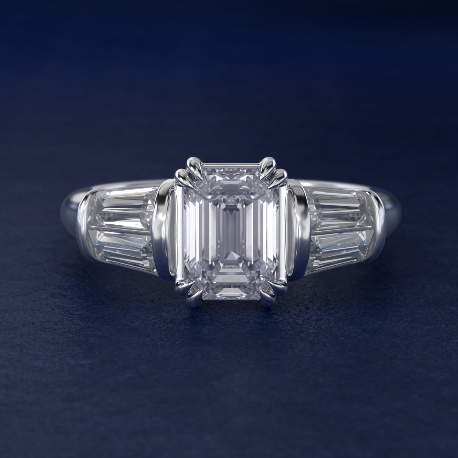 Five-Stone Tapered Baguette Diamond Engagement Ring in 18k White Gold (3/4 ct. tw.) - Emerald Center