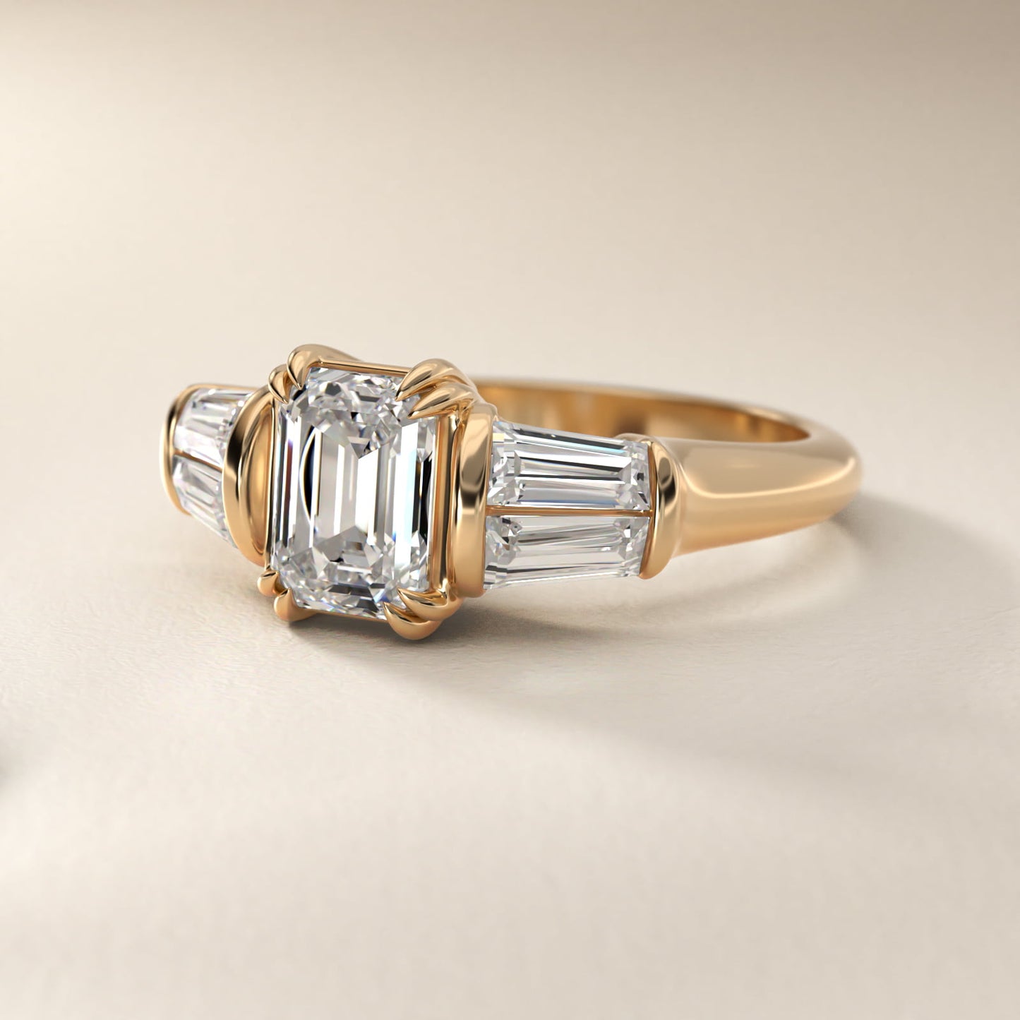 Five-Stone Tapered Baguette Diamond Engagement Ring in 14K Yellow Gold (3/4 ct. tw.) - Emerald Center
