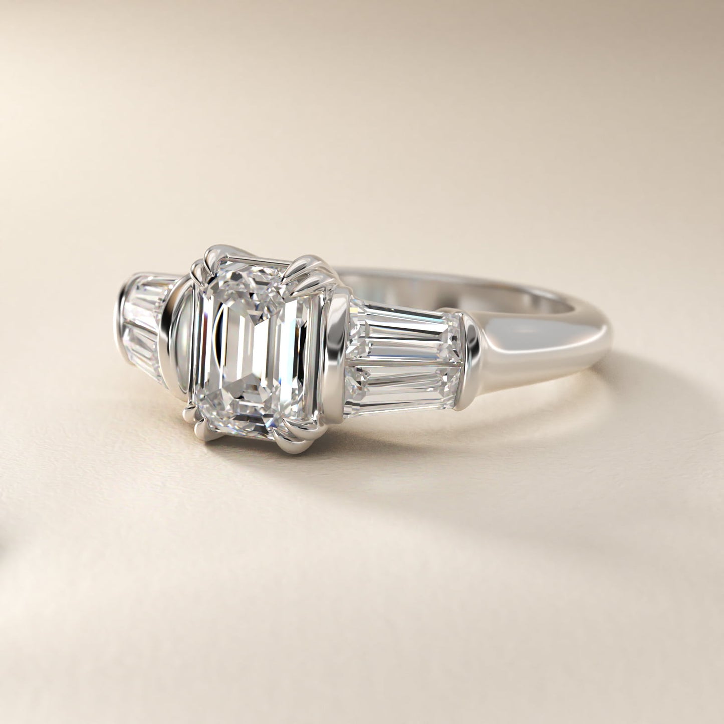 Five-Stone Tapered Baguette Diamond Engagement Ring in Platinum (3/4 ct. tw.) - Emerald Center