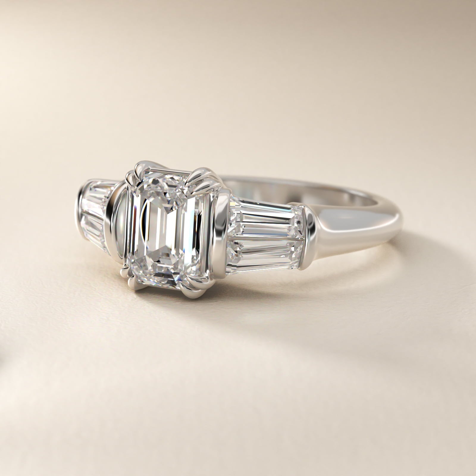 Five-Stone Tapered Baguette Diamond Engagement Ring in Platinum (3/4 ct. tw.) - Emerald Center