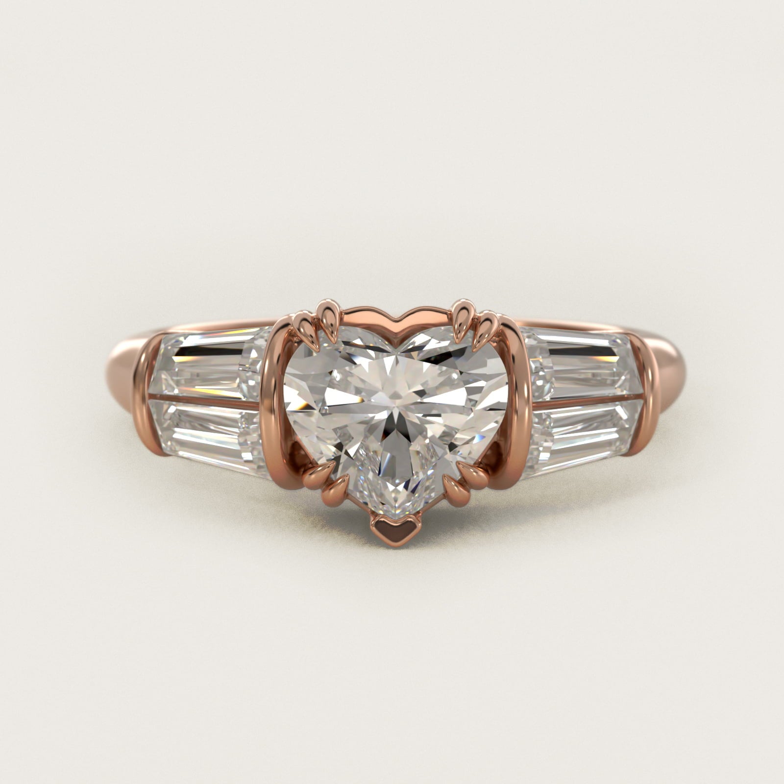 Five-Stone Tapered Baguette Diamond Engagement Ring in 14k Rose Gold (3/4 ct. tw.) - Heart Center