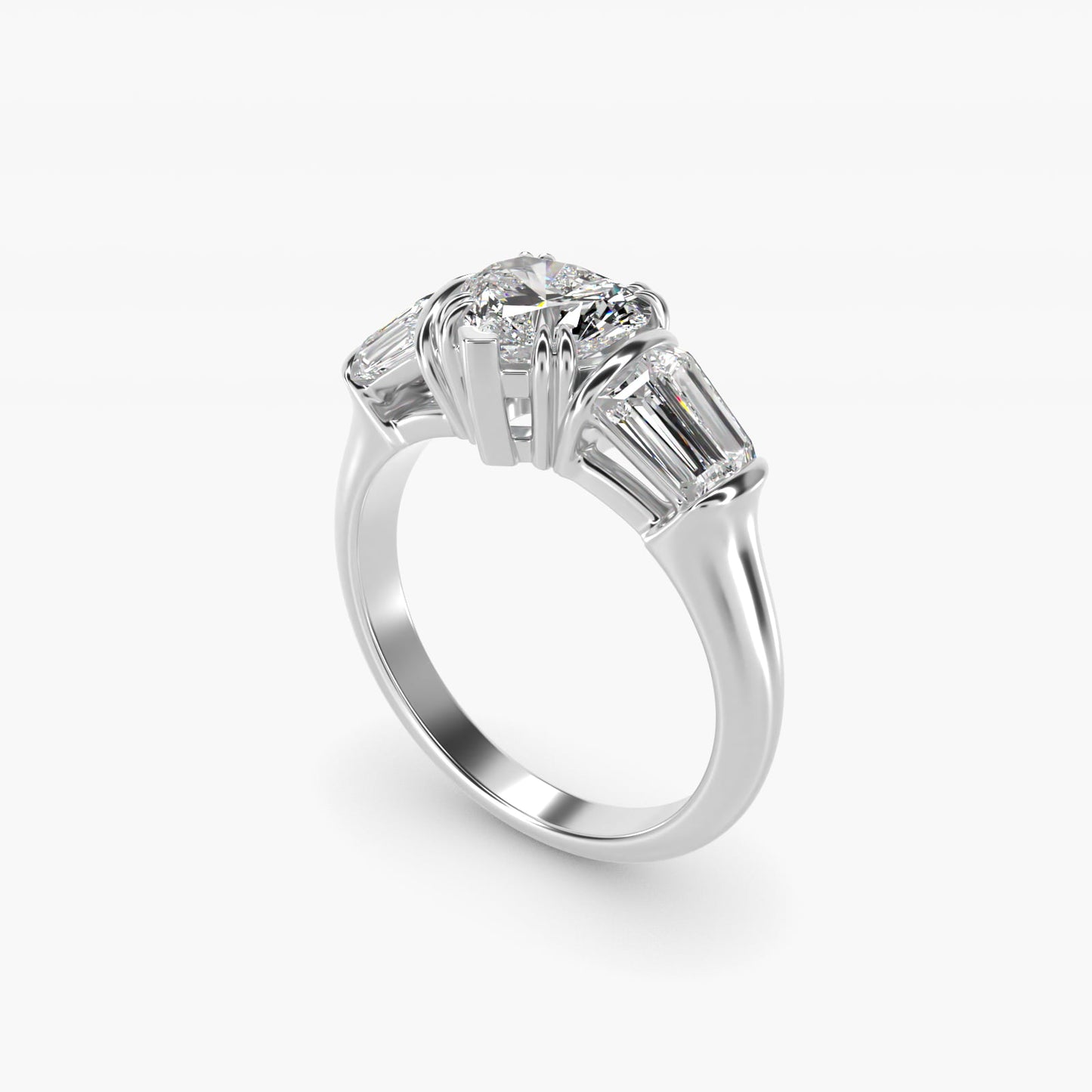 Five-Stone Tapered Baguette Diamond Engagement Ring in 18k White Gold (3/4 ct. tw.) - Heart Center