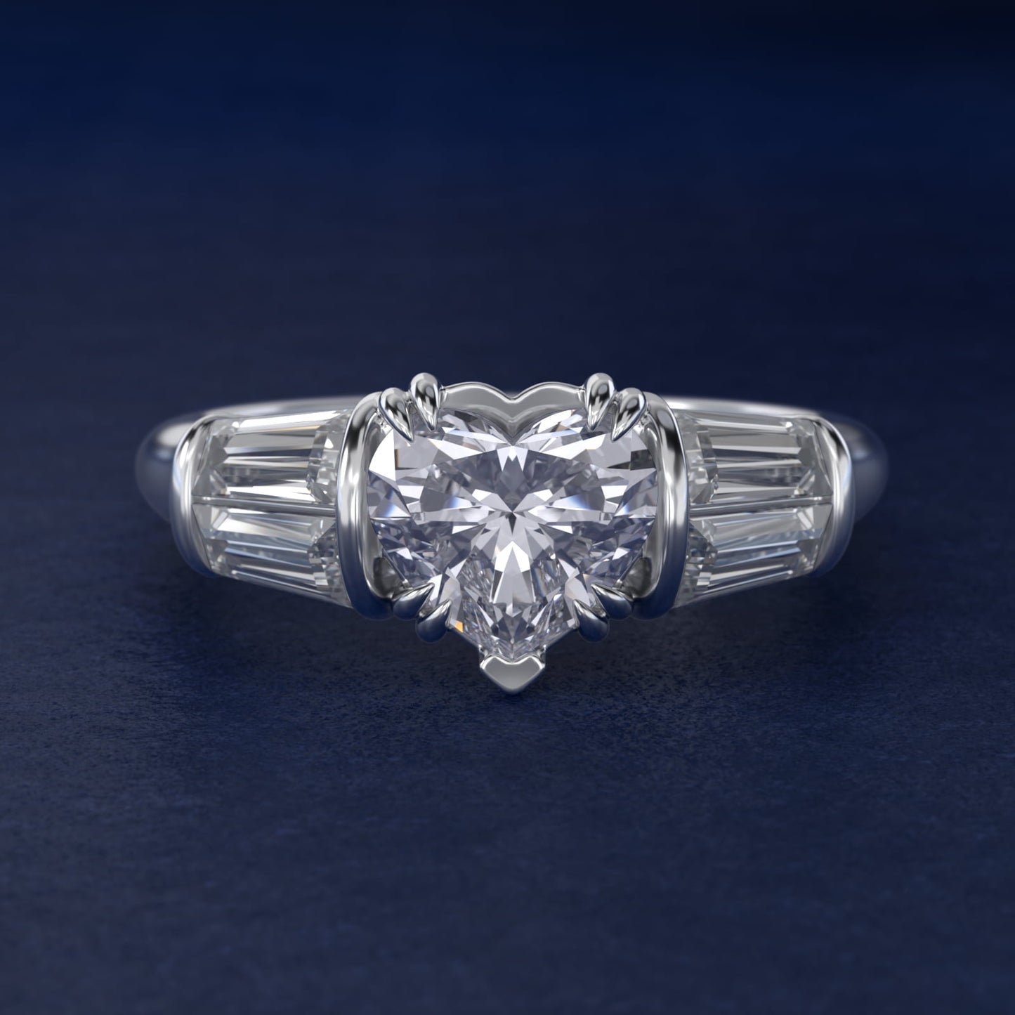 Five-Stone Tapered Baguette Diamond Engagement Ring in 14k White Gold (3/4 ct. tw.) - Heart Center