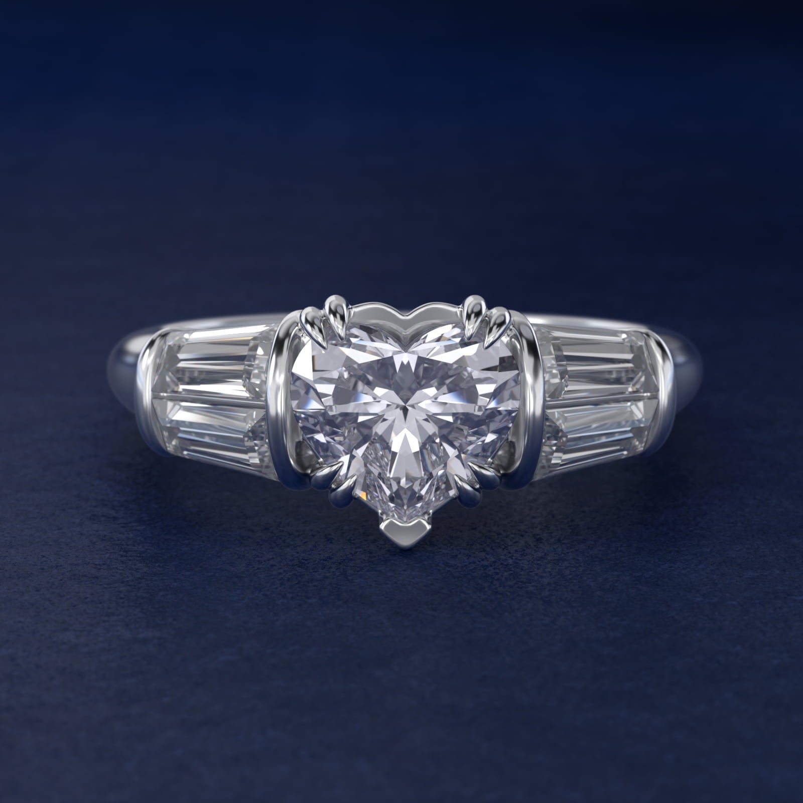 Five-Stone Tapered Baguette Diamond Engagement Ring in 14k White Gold (3/4 ct. tw.) - Heart Center