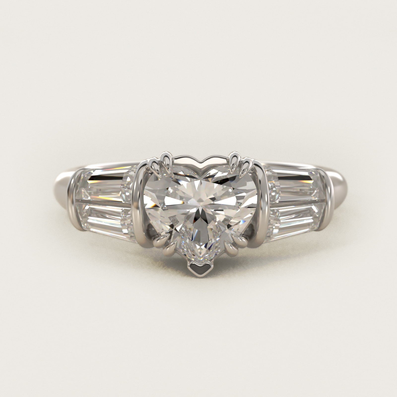 Five-Stone Tapered Baguette Diamond Engagement Ring in 18k White Gold (3/4 ct. tw.) - Heart Center