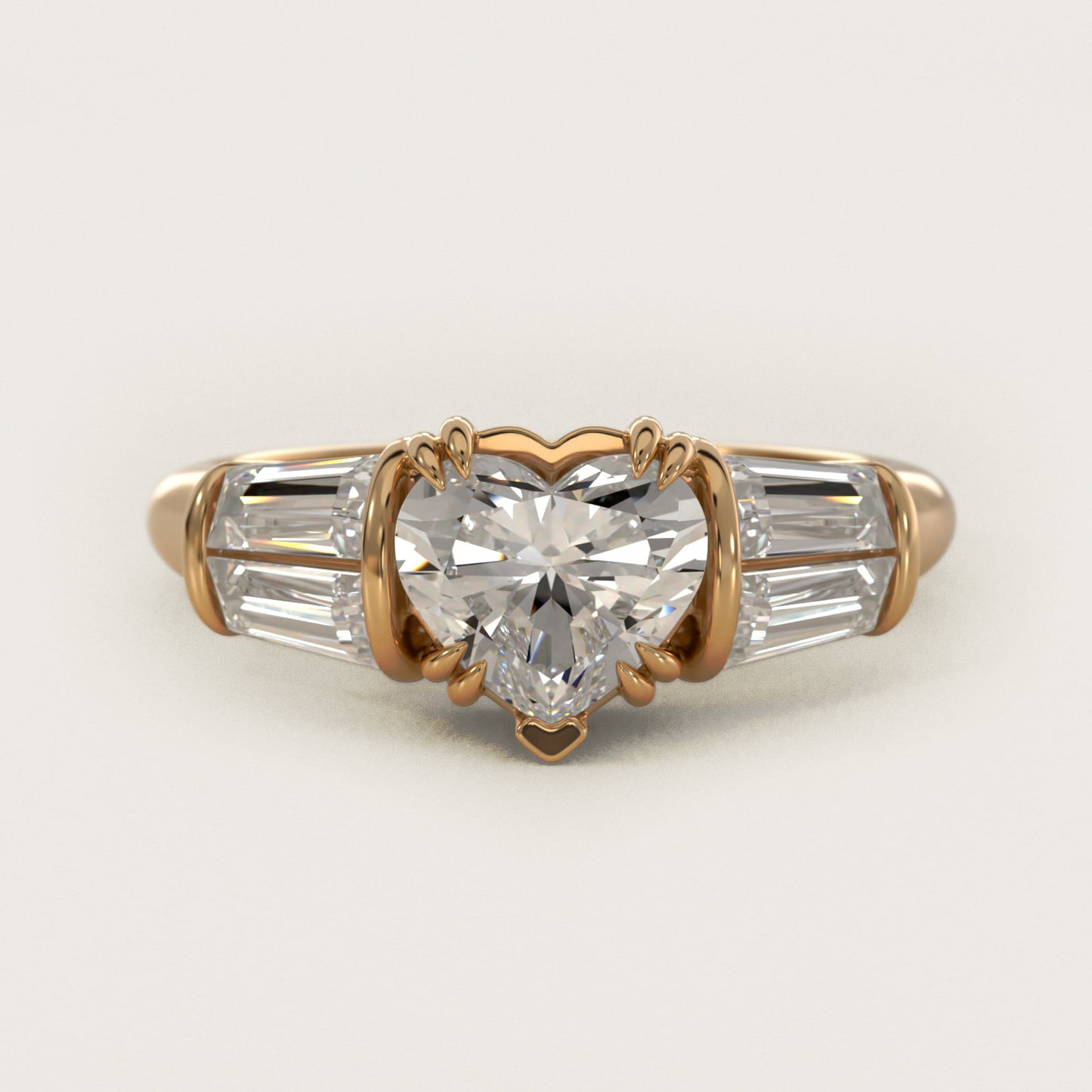 Five-Stone Tapered Baguette Diamond Engagement Ring in 14K Yellow Gold (3/4 ct. tw.) - Heart Center
