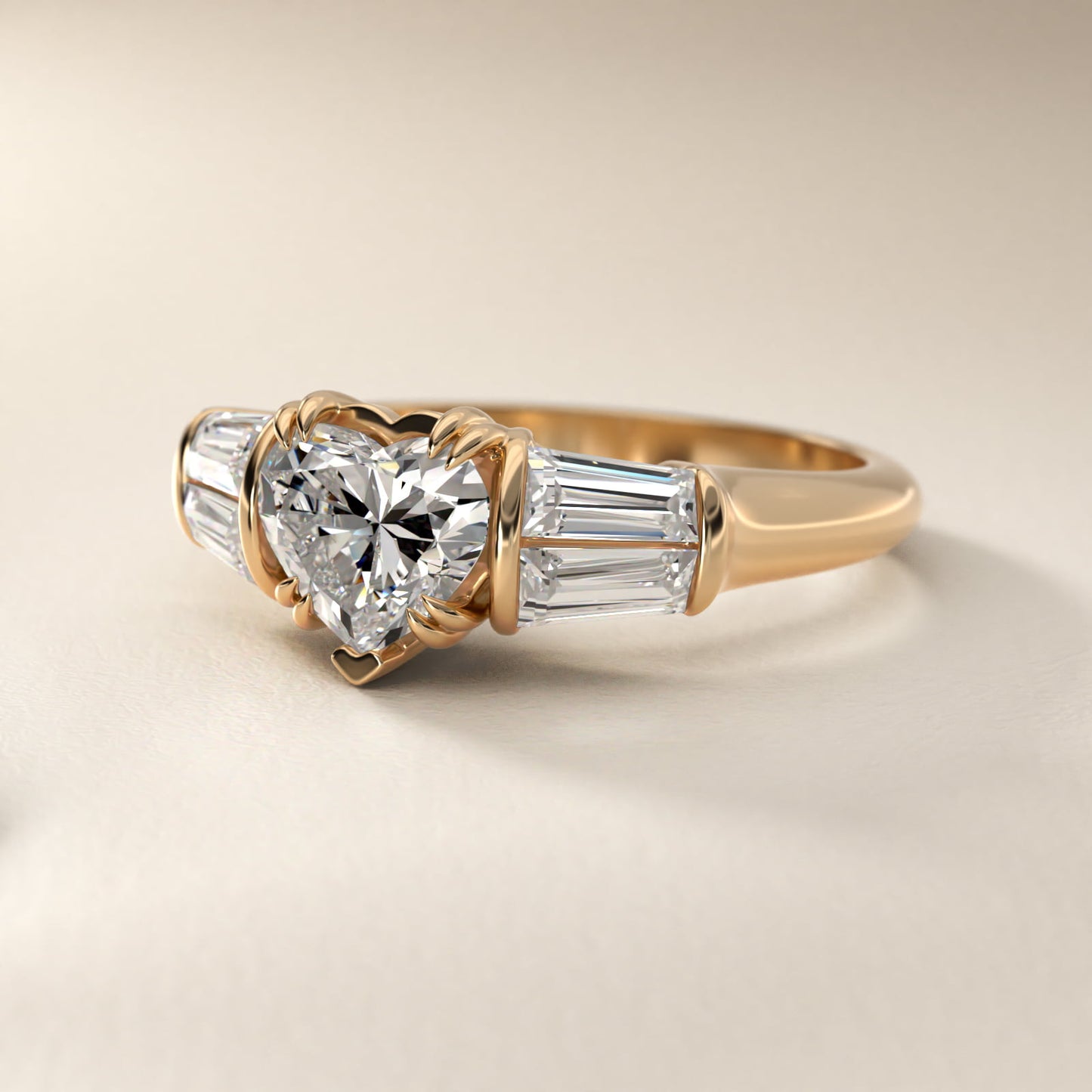 Five-Stone Tapered Baguette Diamond Engagement Ring in 18k Yellow Gold (3/4 ct. tw.) - Heart Center