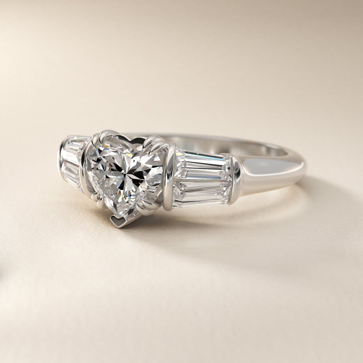 Five-Stone Tapered Baguette Diamond Engagement Ring in Platinum (3/4 ct. tw.) - Heart Center