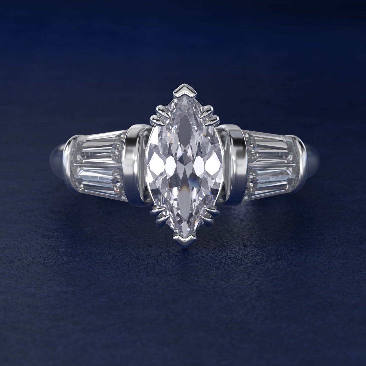 Five-Stone Tapered Baguette Diamond Engagement Ring in 14k White Gold (3/4 ct. tw.) - Marquise Center