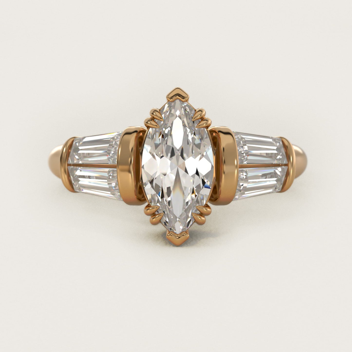Five-Stone Tapered Baguette Diamond Engagement Ring in 14K Yellow Gold (3/4 ct. tw.) - Marquise Center