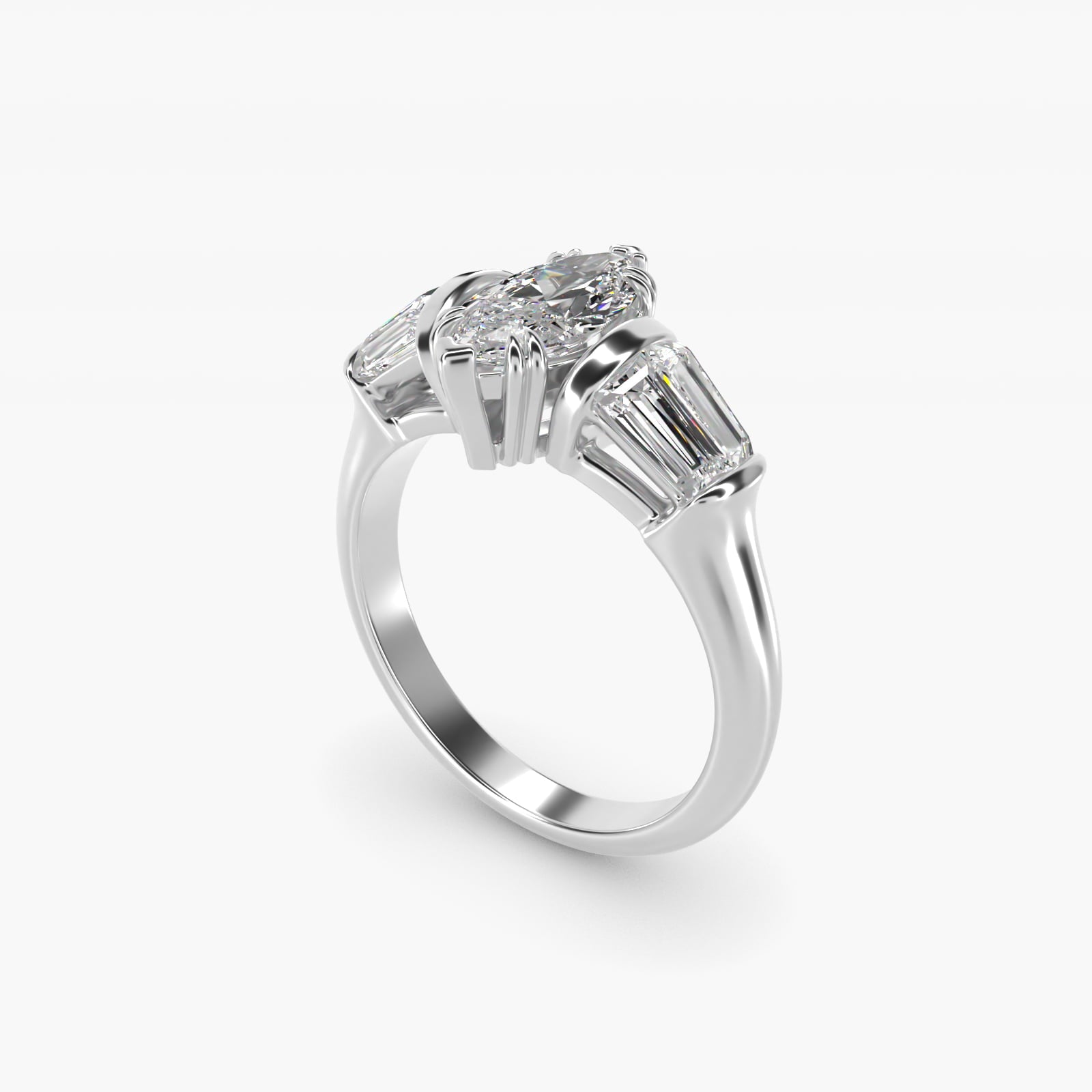 Five-Stone Tapered Baguette Diamond Engagement Ring in Platinum (3/4 ct. tw.) - Marquise Center