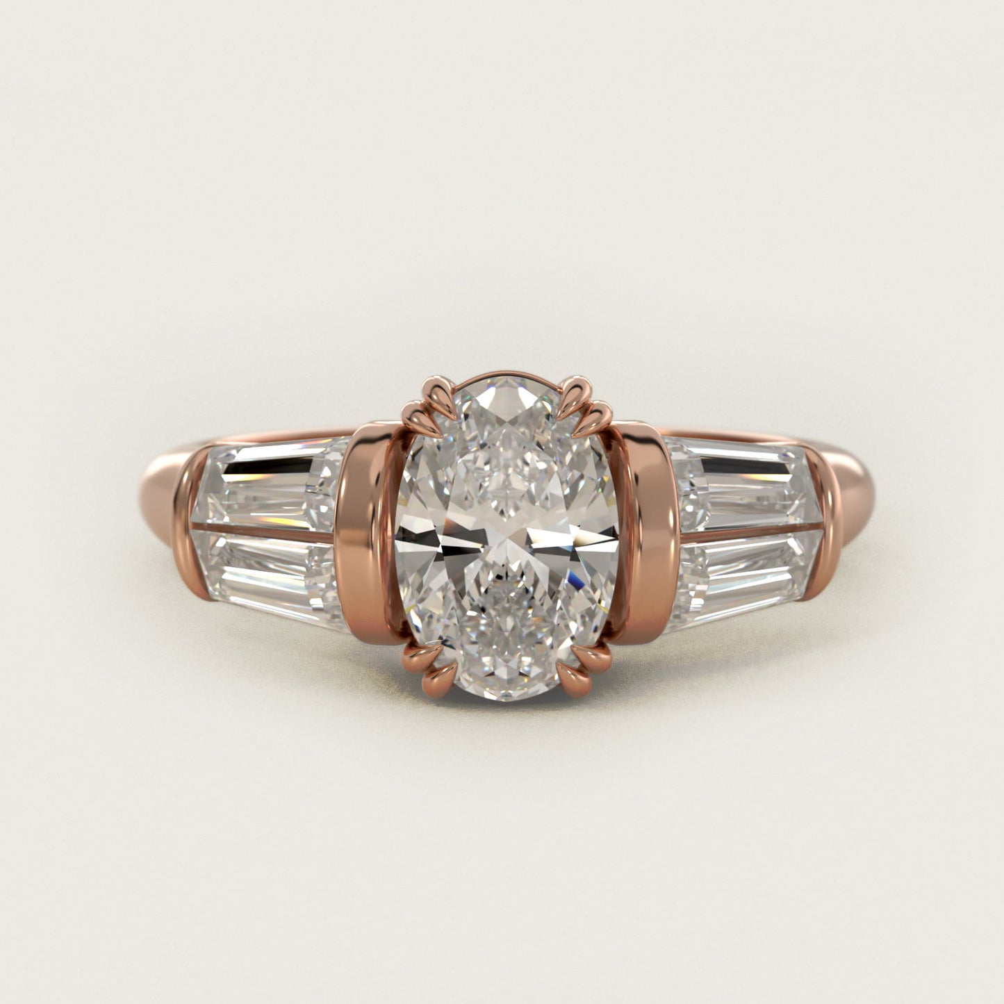 Five-Stone Tapered Baguette Diamond Engagement Ring in 14k Rose Gold (3/4 ct. tw.) - Oval Center