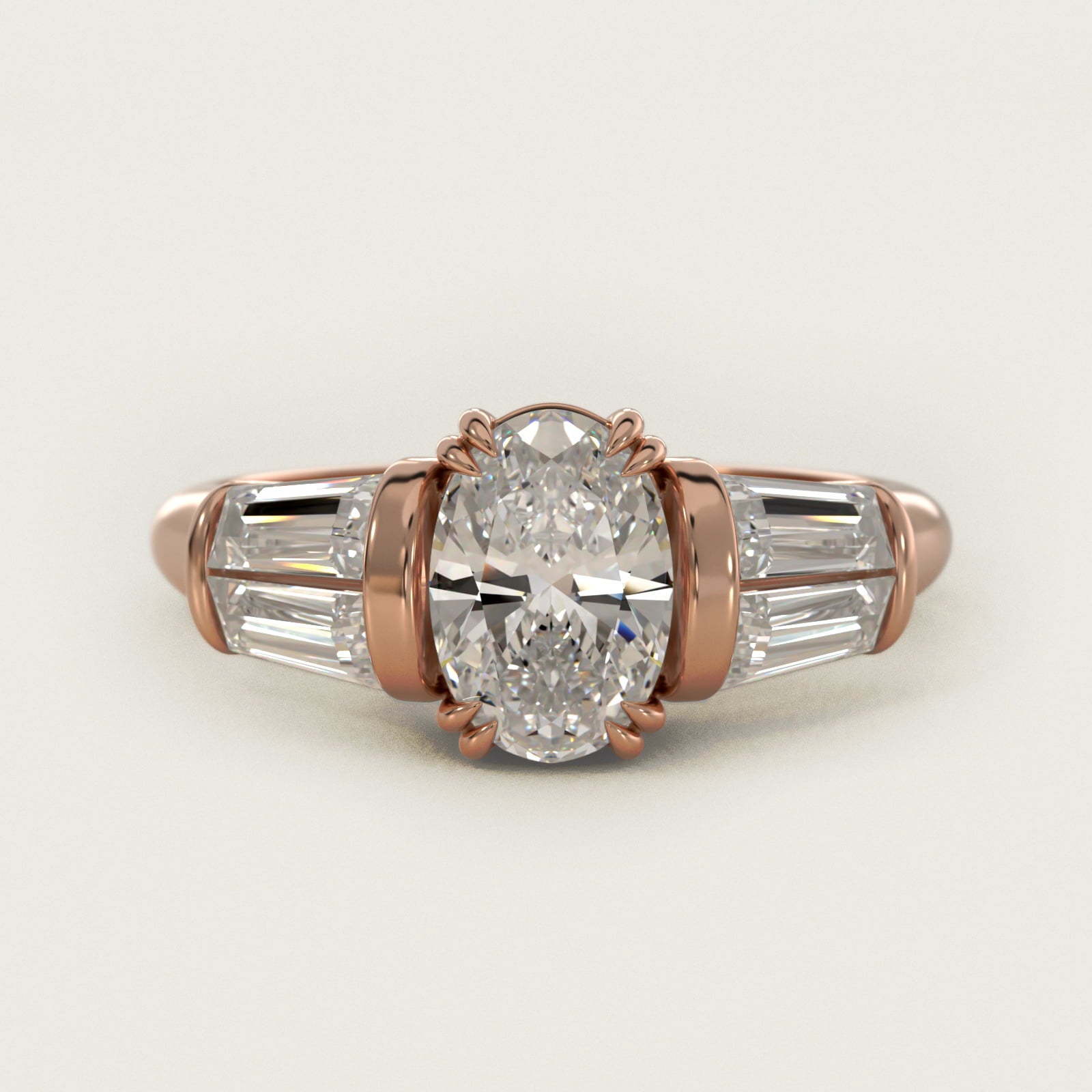 Five-Stone Tapered Baguette Diamond Engagement Ring in 18k Rose Gold (3/4 ct. tw.) - Oval Center