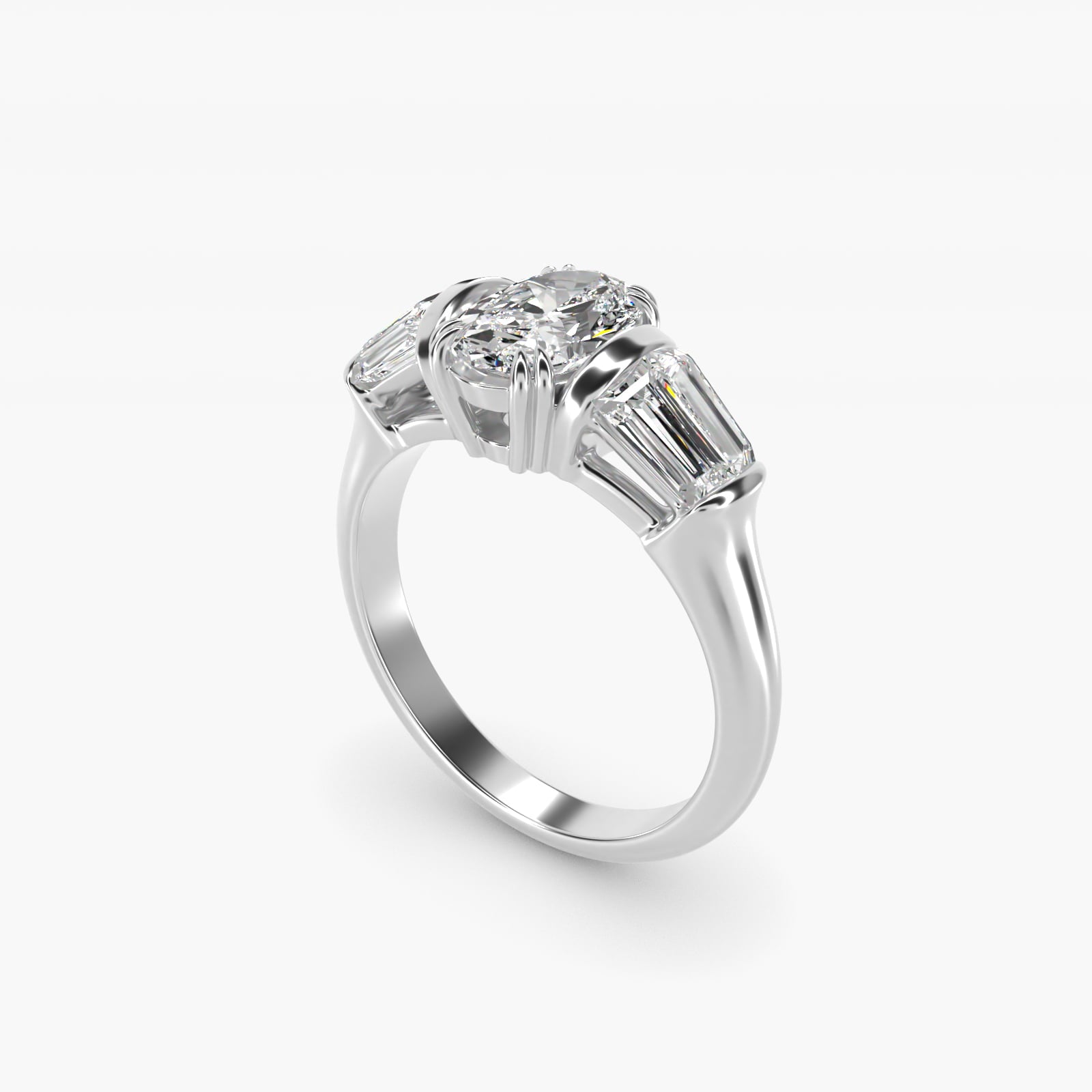 Five-Stone Tapered Baguette Diamond Engagement Ring in 14k White Gold (3/4 ct. tw.) - Oval Center