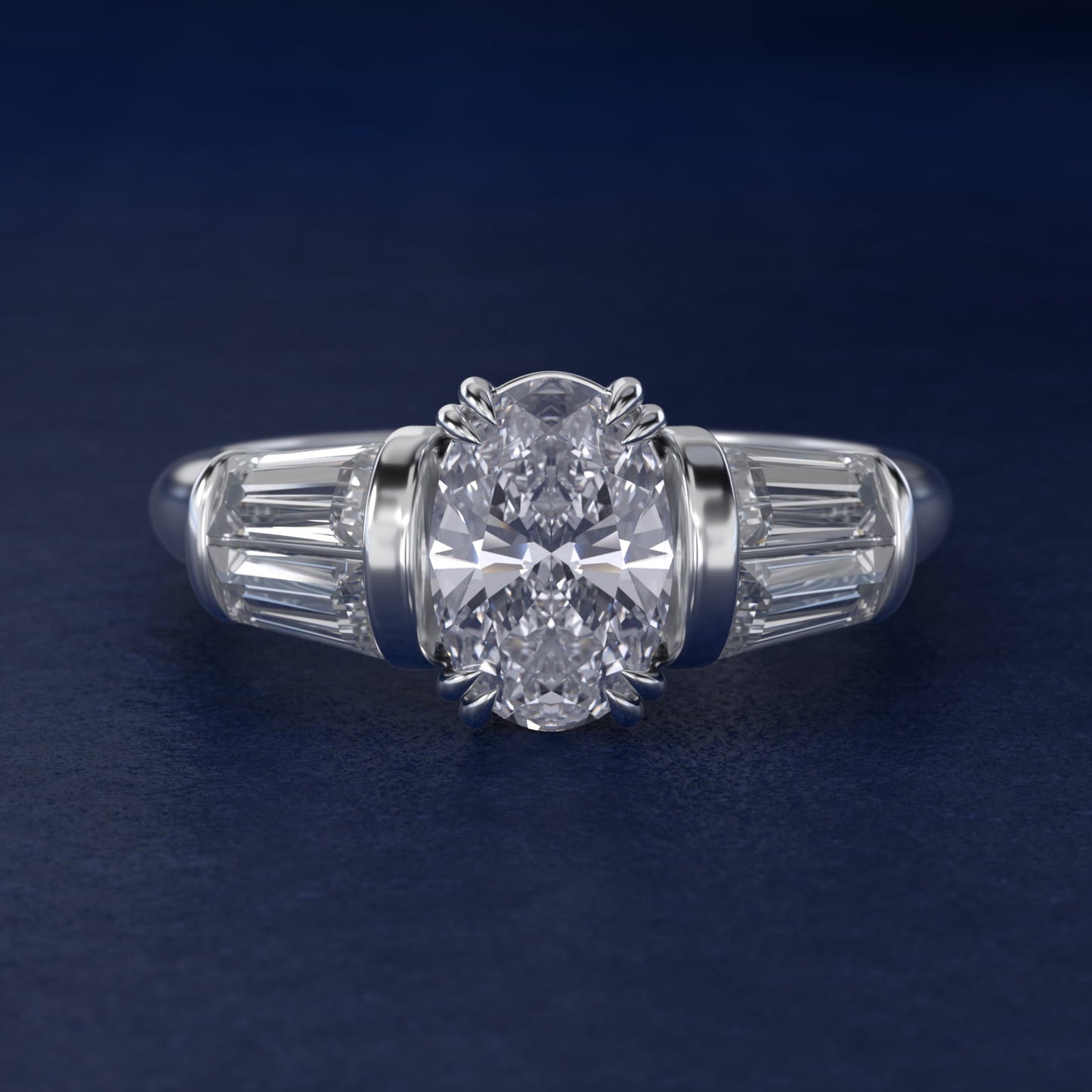 Five-Stone Tapered Baguette Diamond Engagement Ring in 14k White Gold (3/4 ct. tw.) - Oval Center
