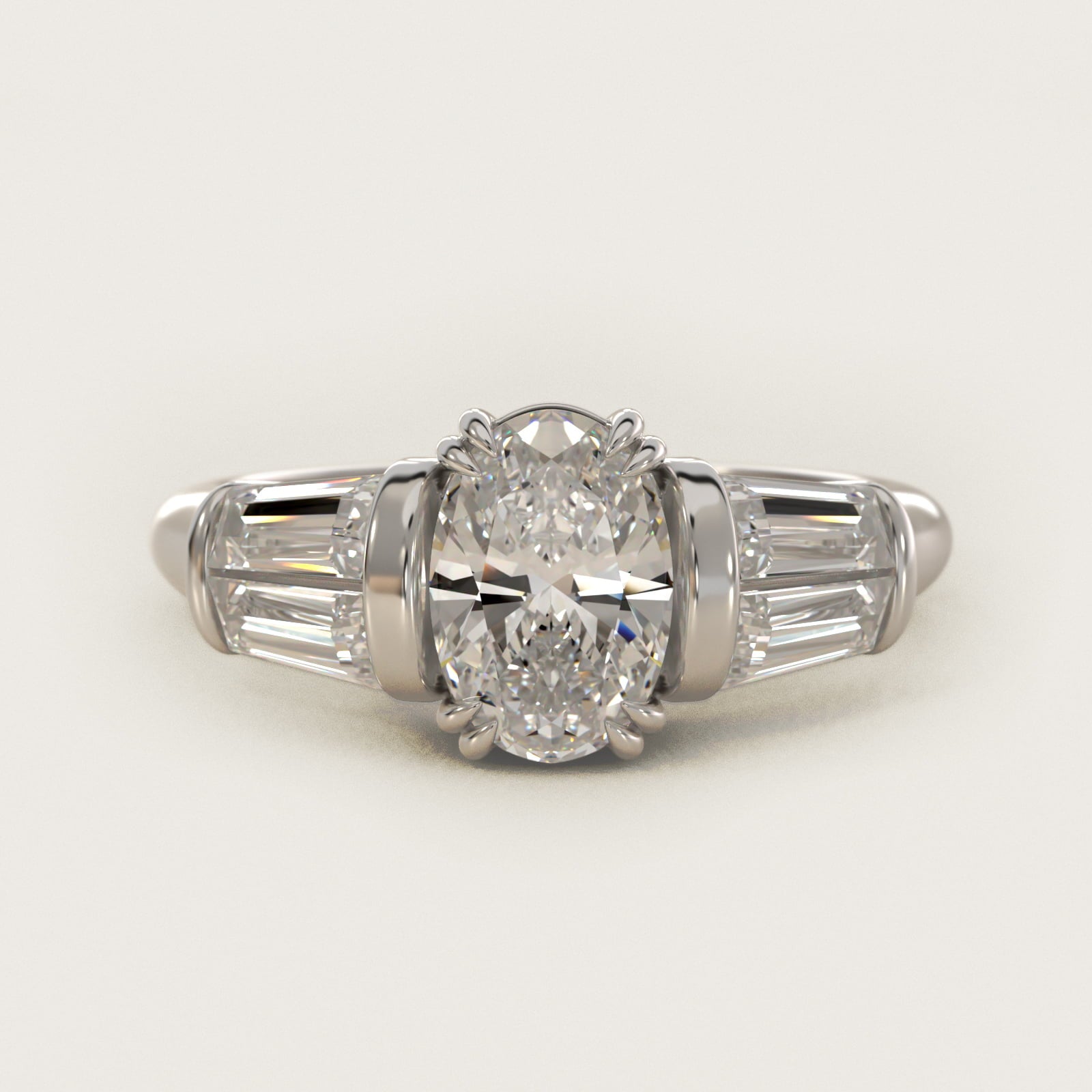 Five-Stone Tapered Baguette Diamond Engagement Ring in 14k White Gold (3/4 ct. tw.) - Oval Center