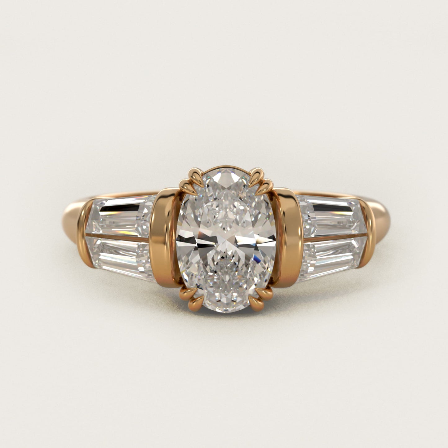 Five-Stone Tapered Baguette Diamond Engagement Ring in 18k Yellow Gold (3/4 ct. tw.) - Oval Center