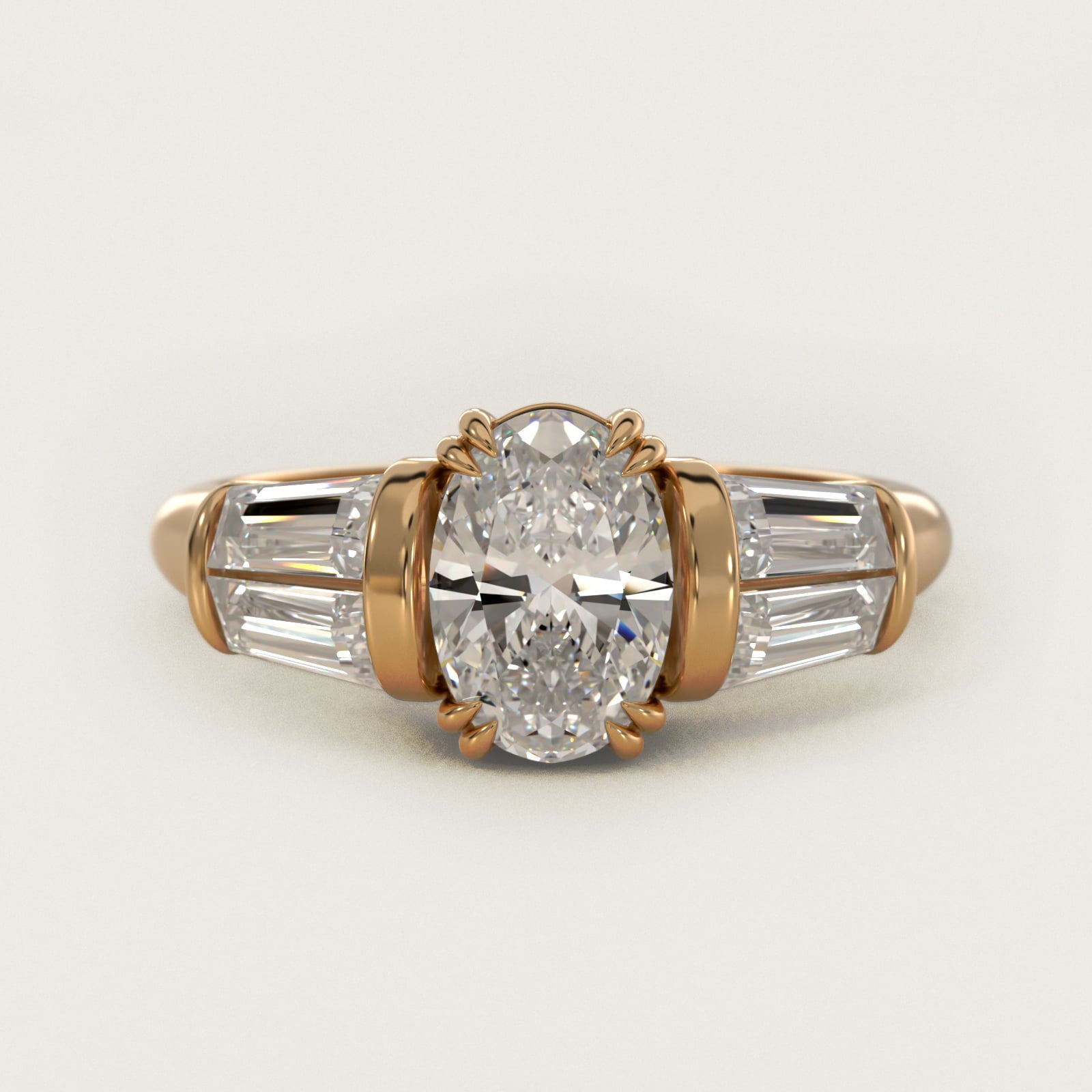 Five-Stone Tapered Baguette Diamond Engagement Ring in 18k Yellow Gold (3/4 ct. tw.) - Oval Center