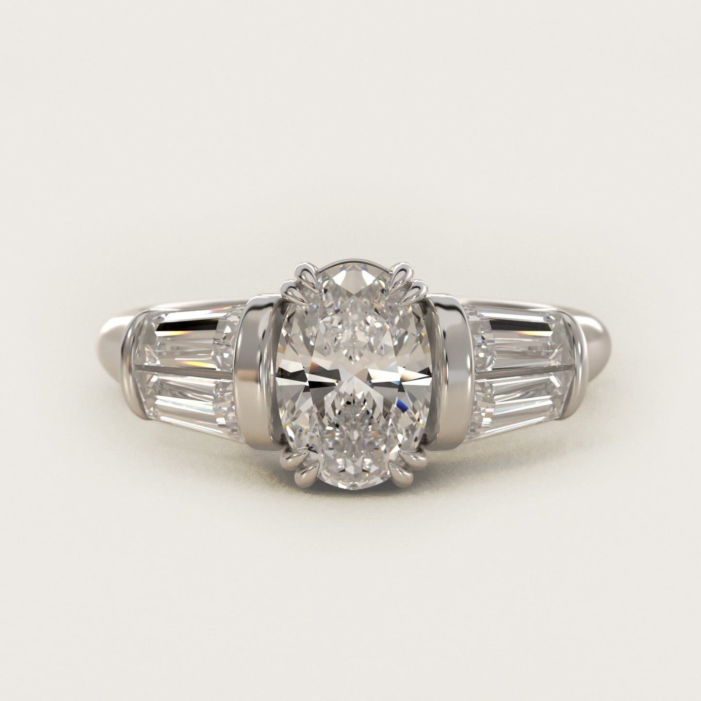 Five-Stone Tapered Baguette Diamond Engagement Ring in Platinum (3/4 ct. tw.) - Oval Center