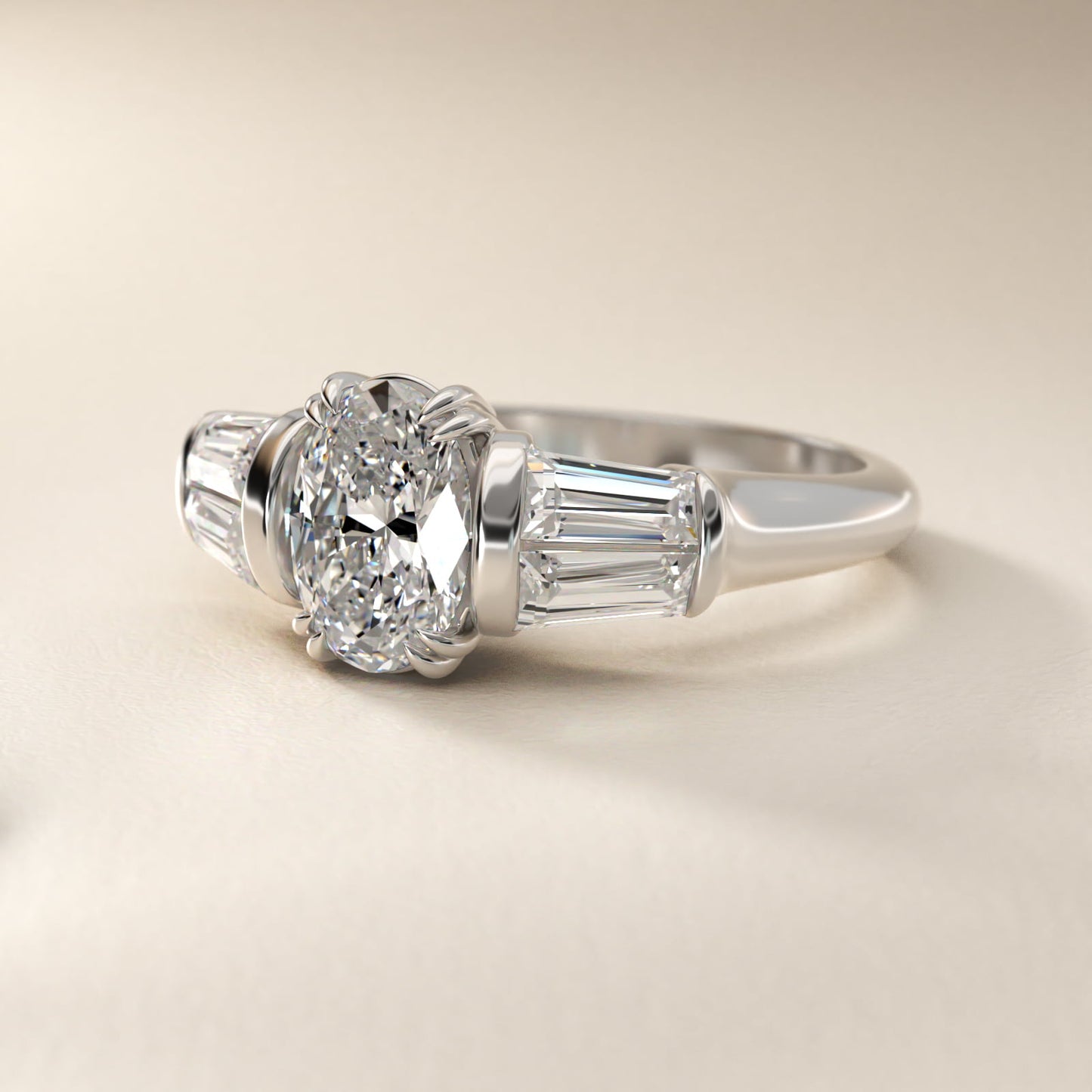 Five-Stone Tapered Baguette Diamond Engagement Ring in Platinum (3/4 ct. tw.) - Oval Center