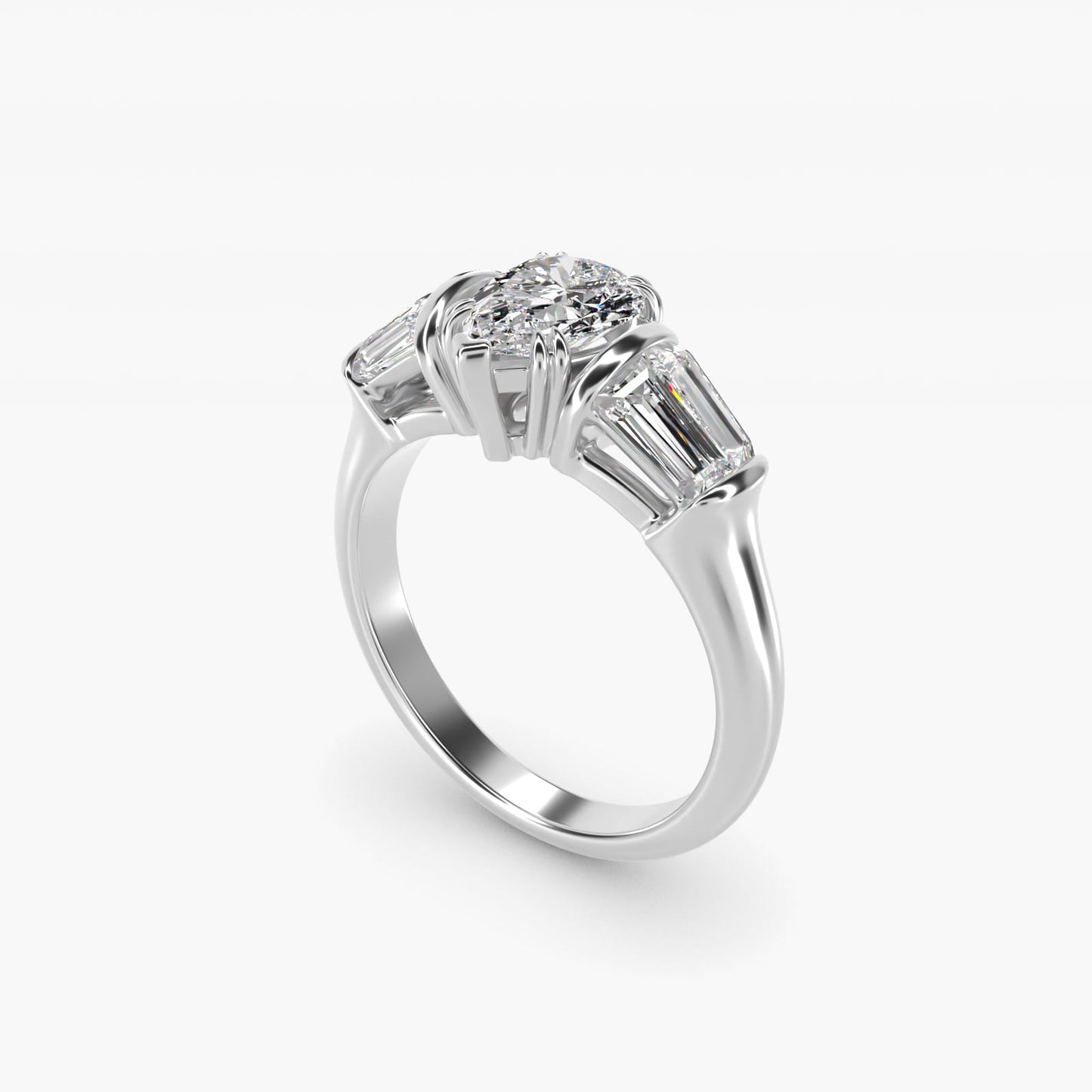 Five-Stone Tapered Baguette Diamond Engagement Ring in 18k White Gold (3/4 ct. tw.) - Pear Center