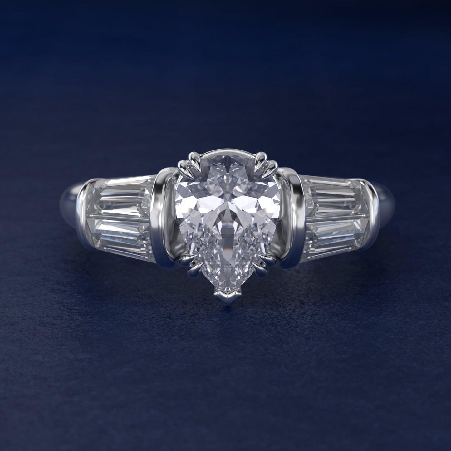Five-Stone Tapered Baguette Diamond Engagement Ring in 18k White Gold (3/4 ct. tw.) - Pear Center