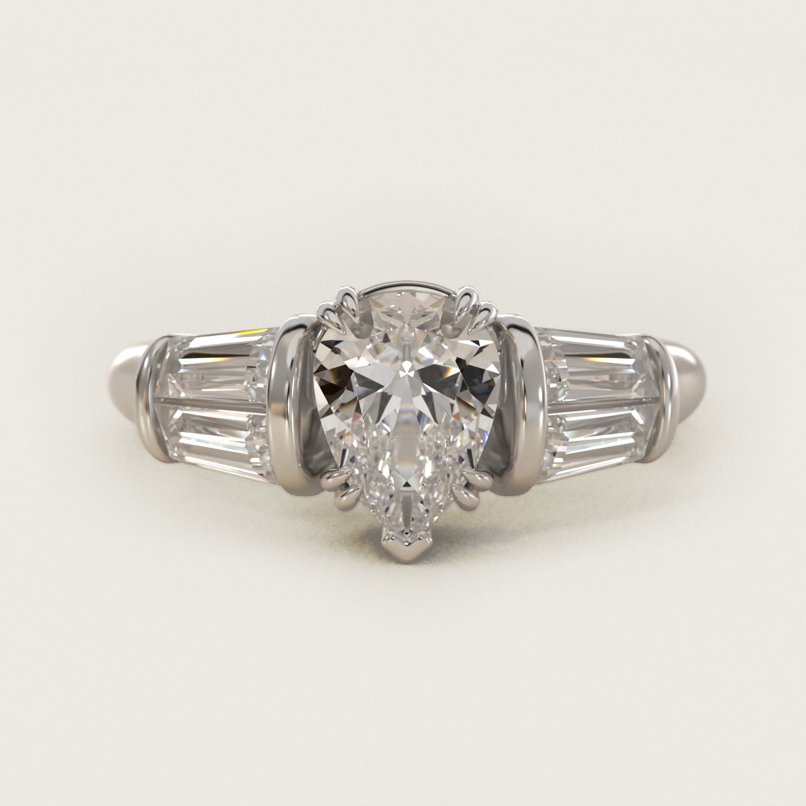 Five-Stone Tapered Baguette Diamond Engagement Ring in 18k White Gold (3/4 ct. tw.) - Pear Center