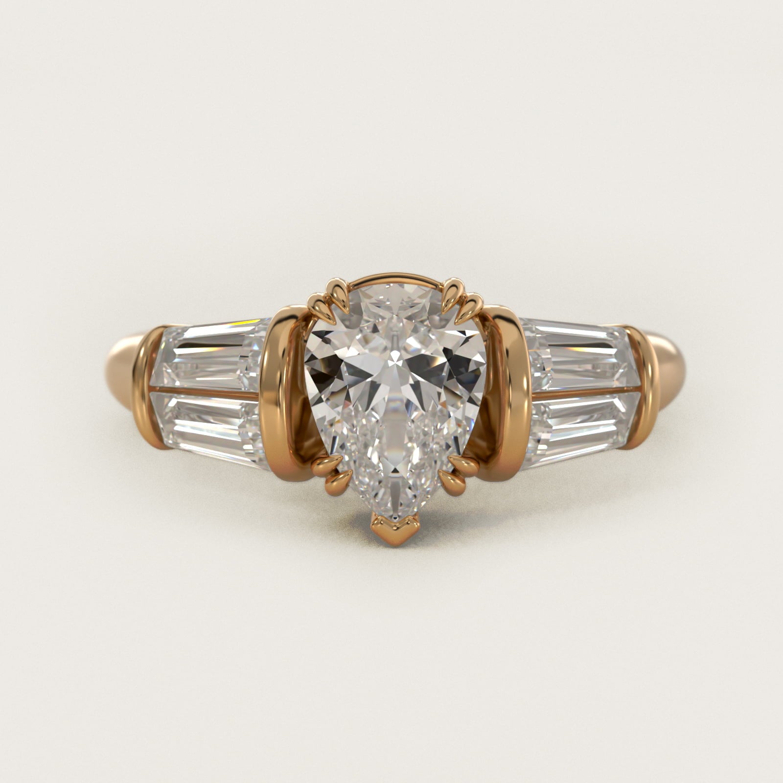 Five-Stone Tapered Baguette Diamond Engagement Ring in 14K Yellow Gold (3/4 ct. tw.) - Pear Center