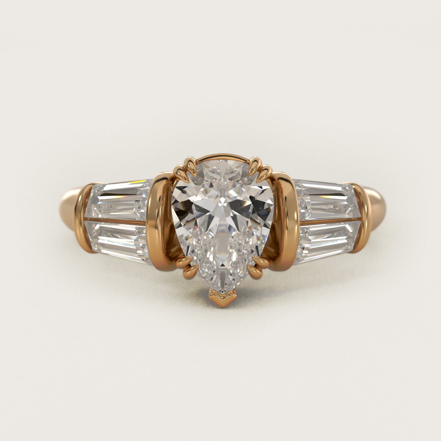 Five-Stone Tapered Baguette Diamond Engagement Ring in 18k Yellow Gold (3/4 ct. tw.) - Pear Center