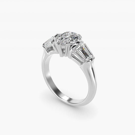 Five-Stone Tapered Baguette Diamond Engagement Ring in Platinum (3/4 ct. tw.) - Pear Center