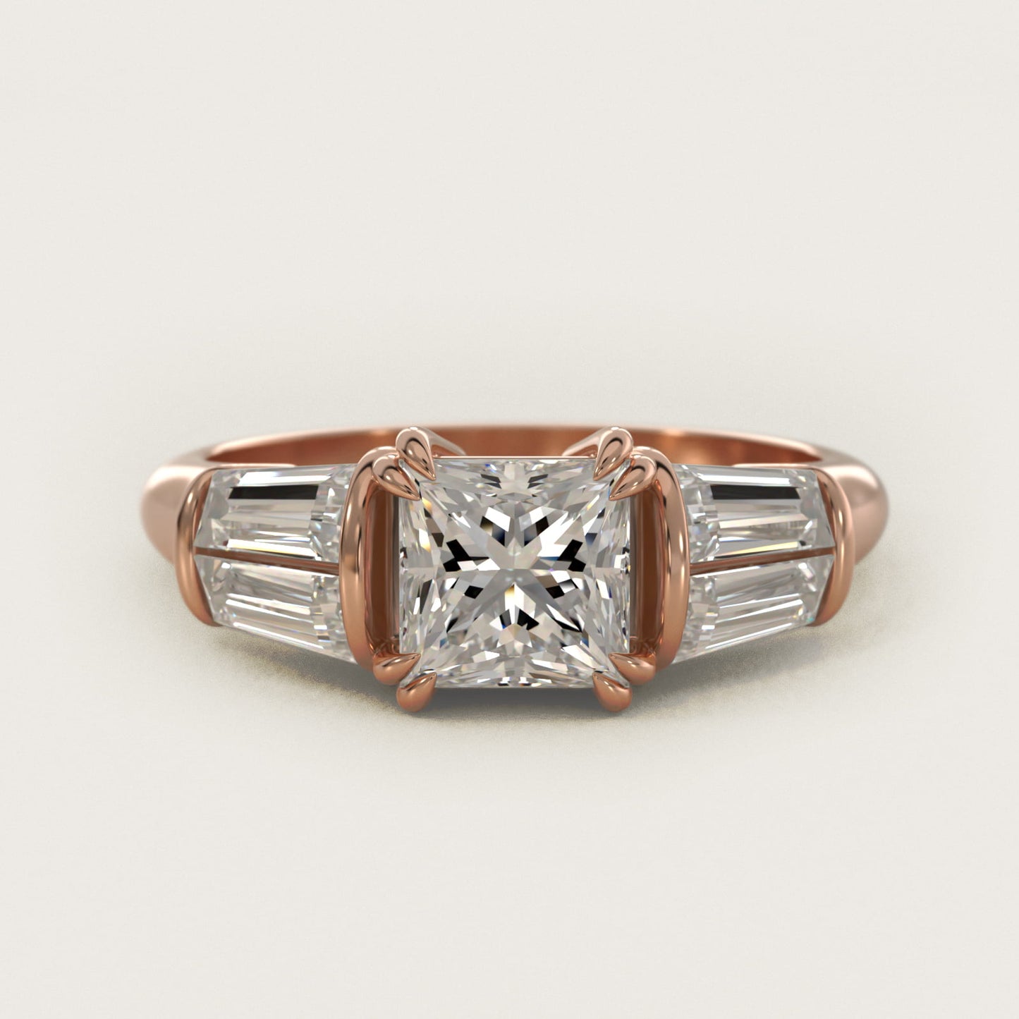 Five-Stone Tapered Baguette Diamond Engagement Ring in 14k Rose Gold (3/4 ct. tw.) - Princess Center