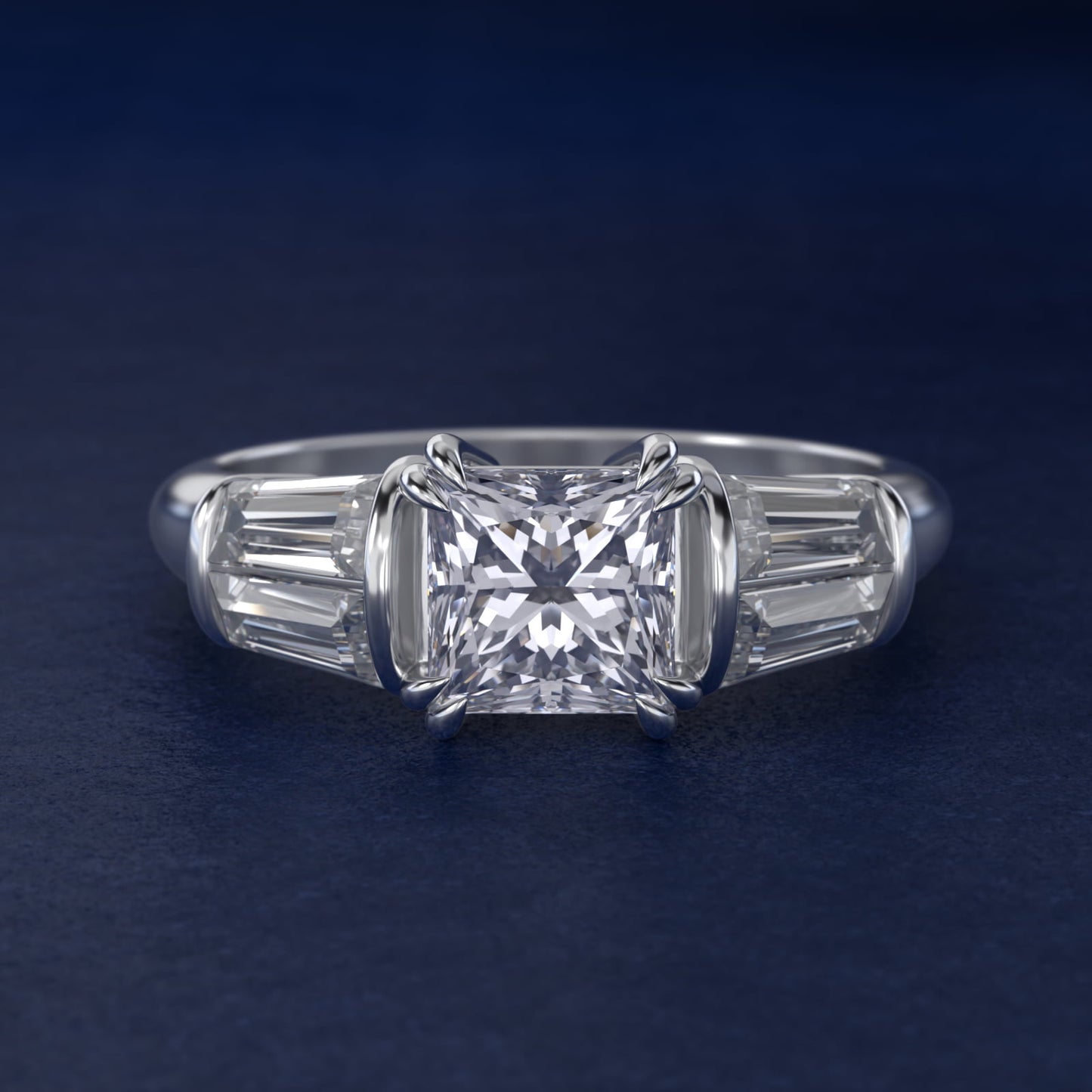 Five-Stone Tapered Baguette Diamond Engagement Ring in 14k White Gold (3/4 ct. tw.) - Princess Center