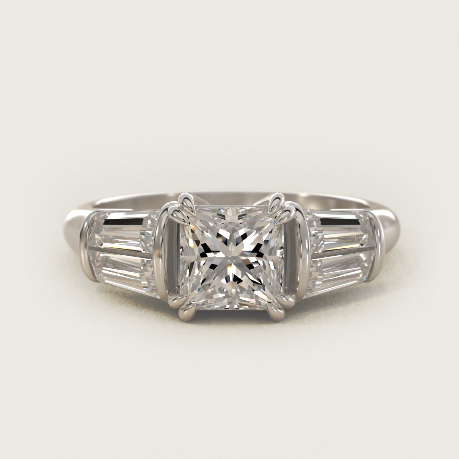 Five-Stone Tapered Baguette Diamond Engagement Ring in 14k White Gold (3/4 ct. tw.) - Princess Center