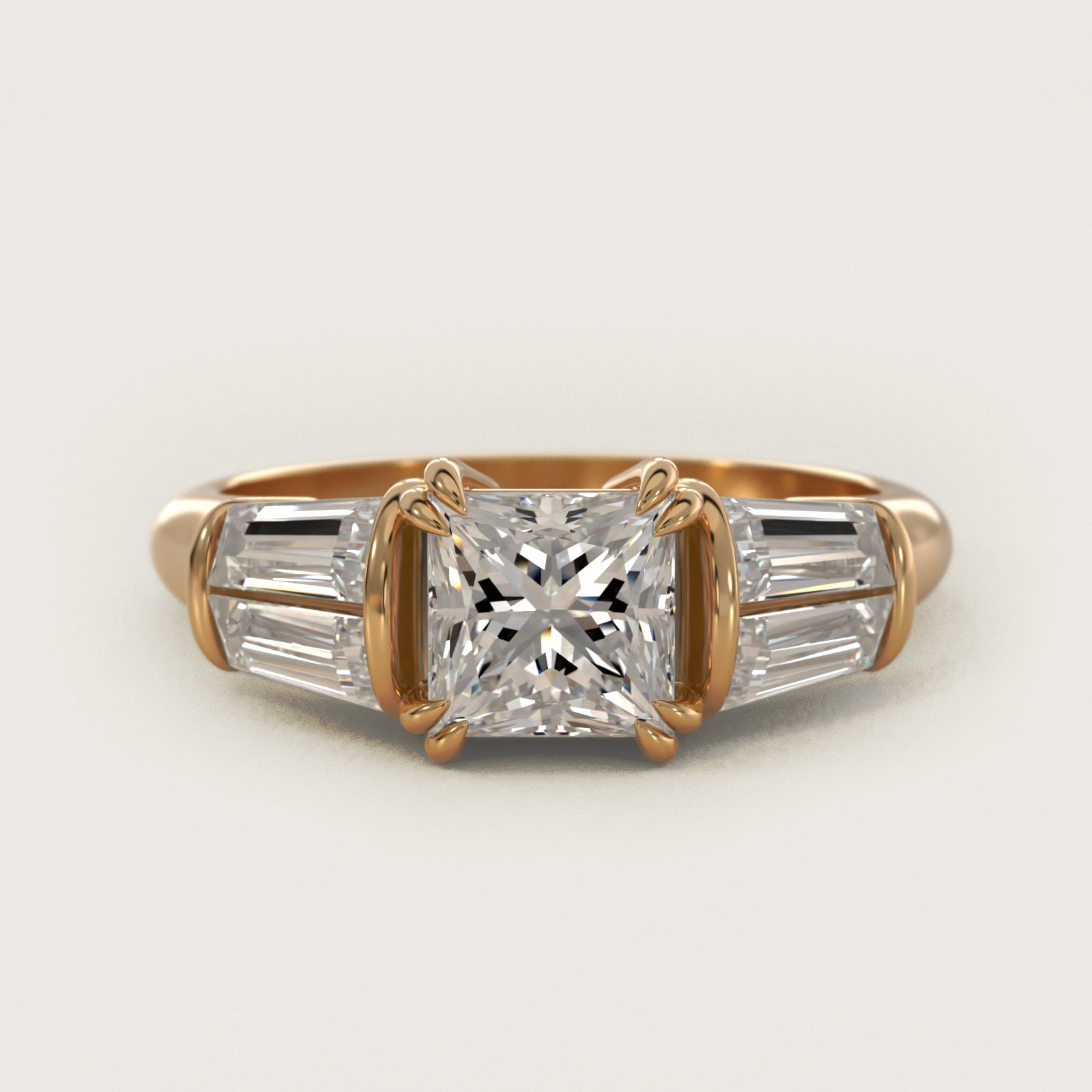 Five-Stone Tapered Baguette Diamond Engagement Ring in 14K Yellow Gold (3/4 ct. tw.) - Princess Center