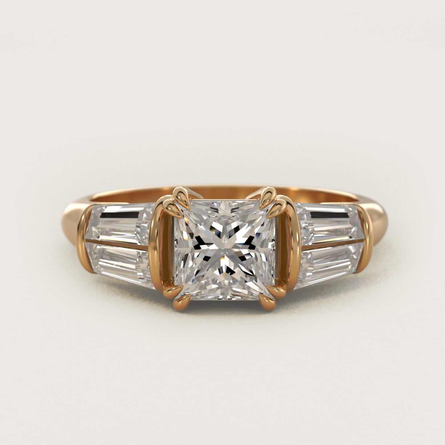 Five-Stone Tapered Baguette Diamond Engagement Ring in 18k Yellow Gold (3/4 ct. tw.) - Princess Center