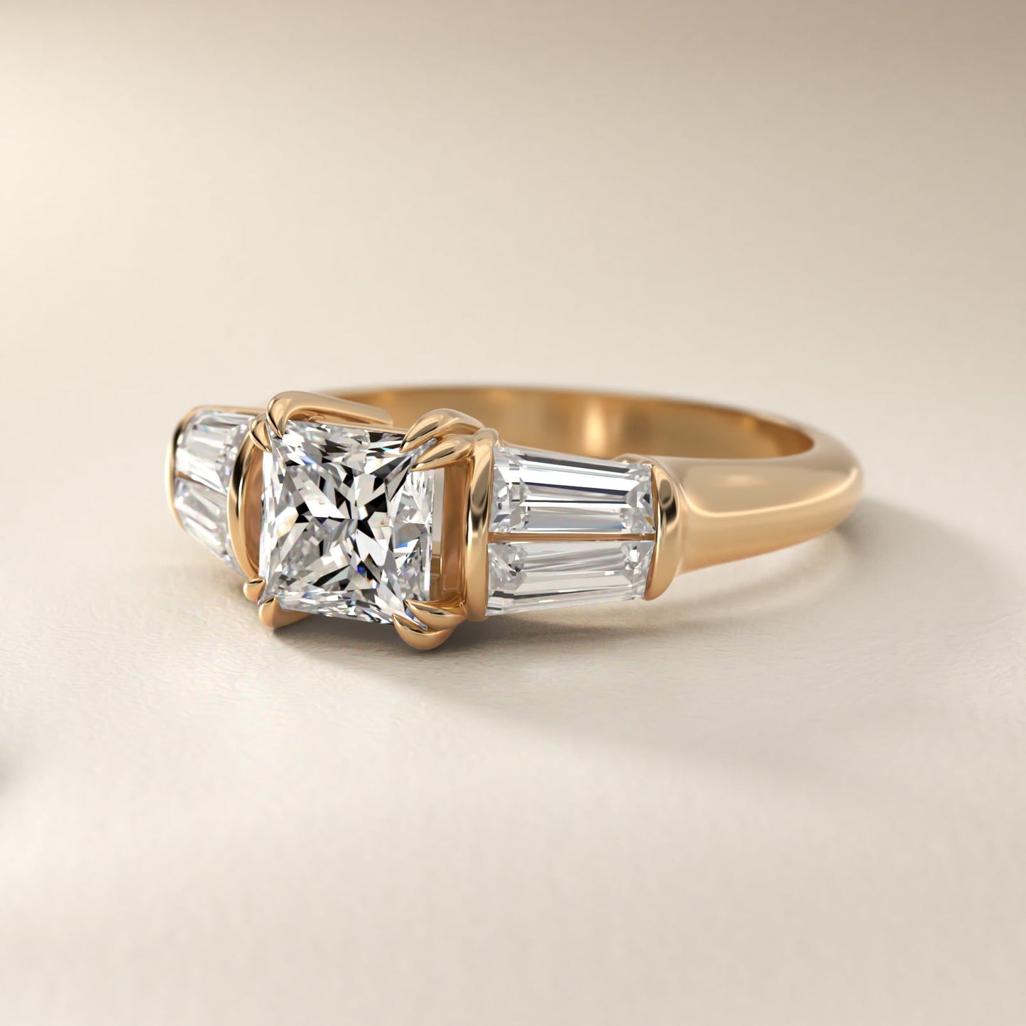 Five-Stone Tapered Baguette Diamond Engagement Ring in 18k Yellow Gold (3/4 ct. tw.) - Princess Center