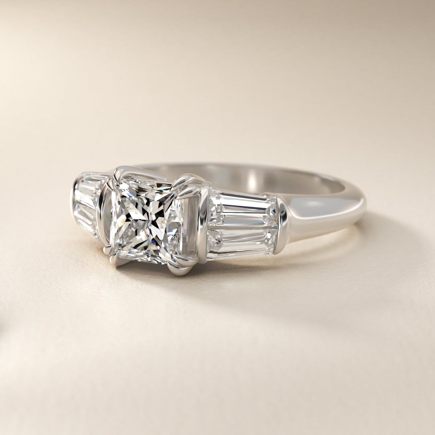 Five-Stone Tapered Baguette Diamond Engagement Ring in Platinum (3/4 ct. tw.) - Princess Center