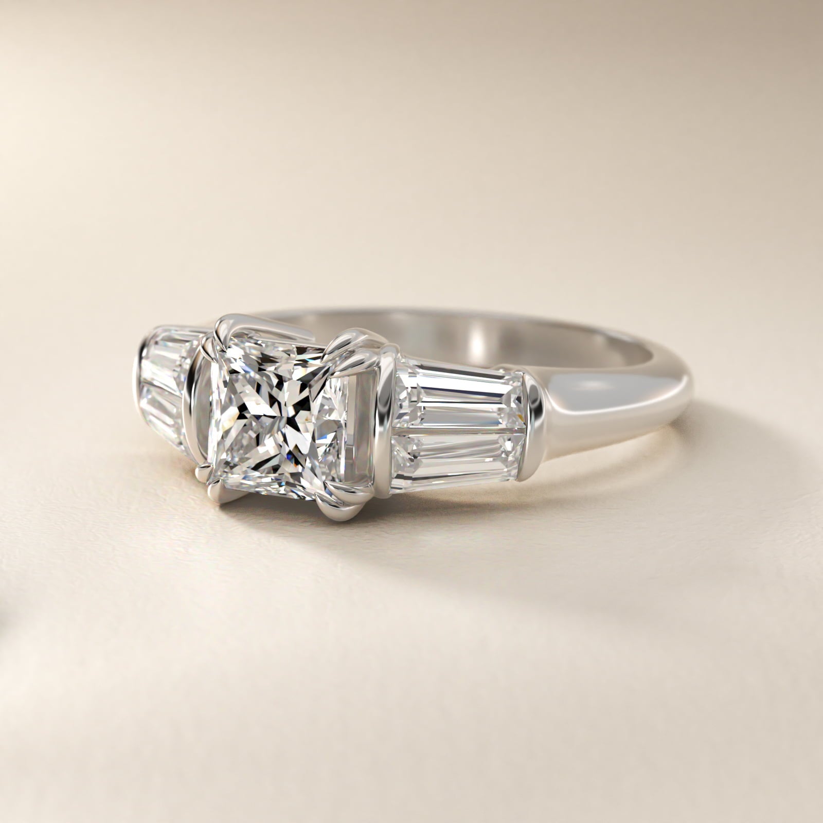 Five-Stone Tapered Baguette Diamond Engagement Ring in Platinum (3/4 ct. tw.) - Princess Center