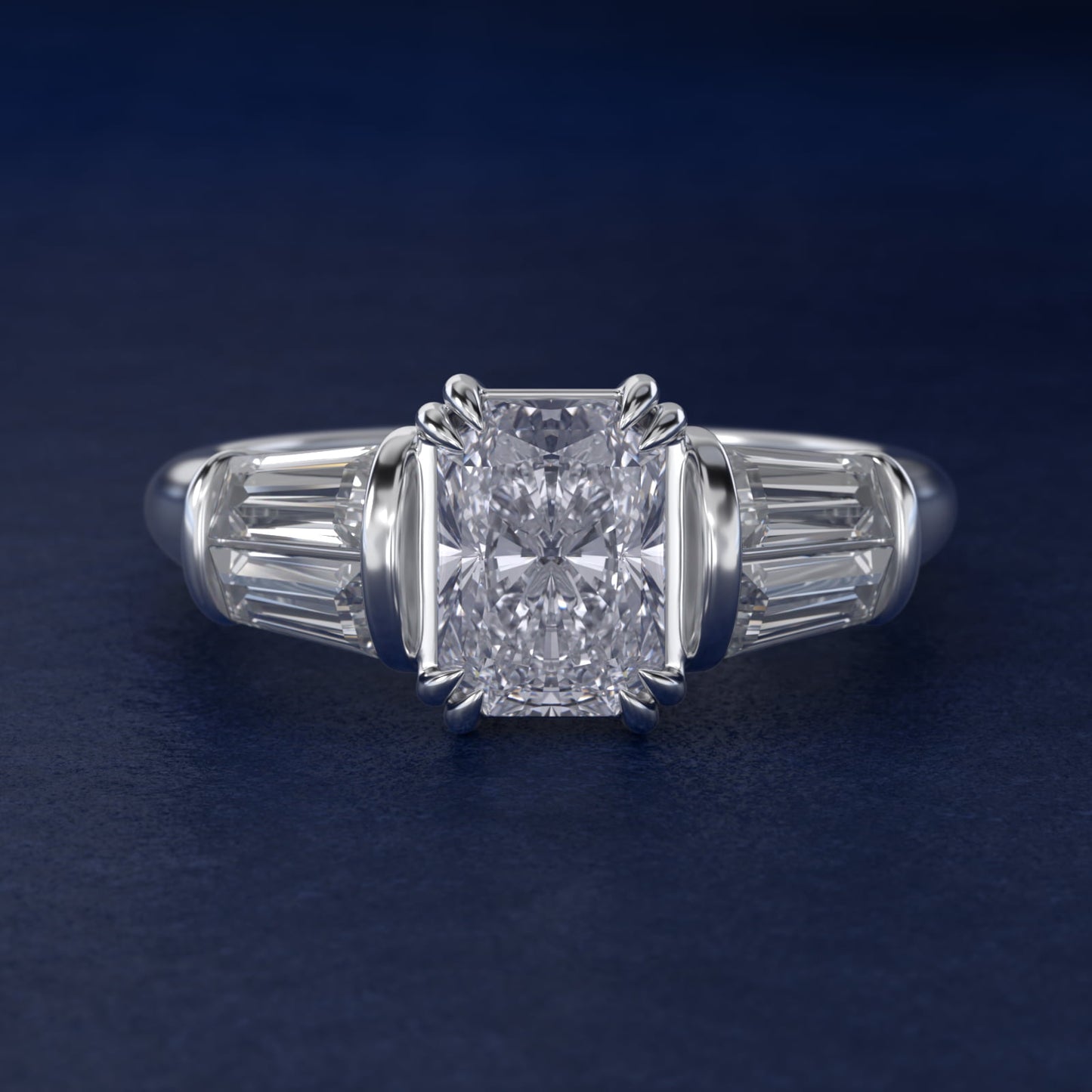 Five-Stone Tapered Baguette Diamond Engagement Ring in 14k White Gold (3/4 ct. tw.) - Radiant Center