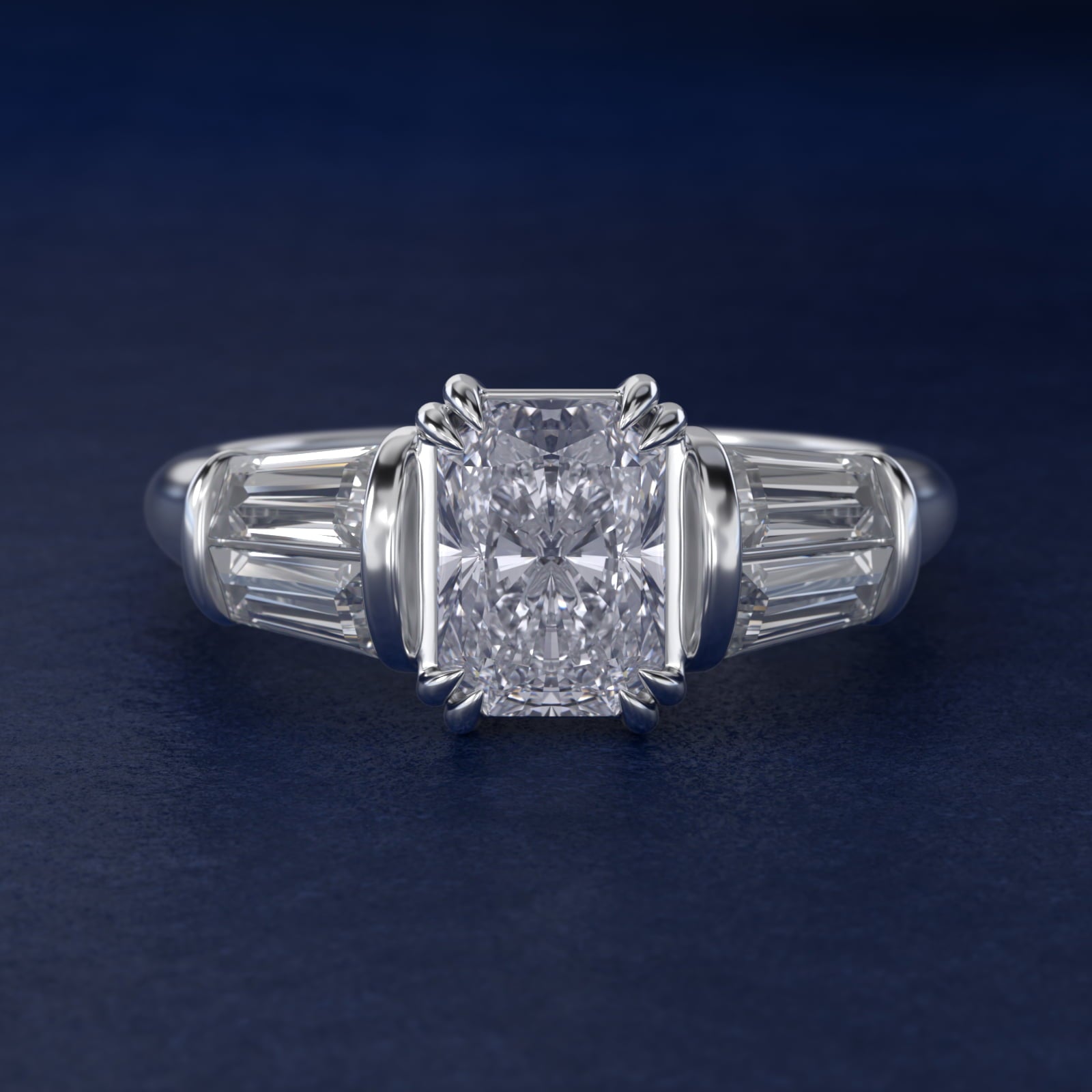 Five-Stone Tapered Baguette Diamond Engagement Ring in 14k White Gold (3/4 ct. tw.) - Radiant Center