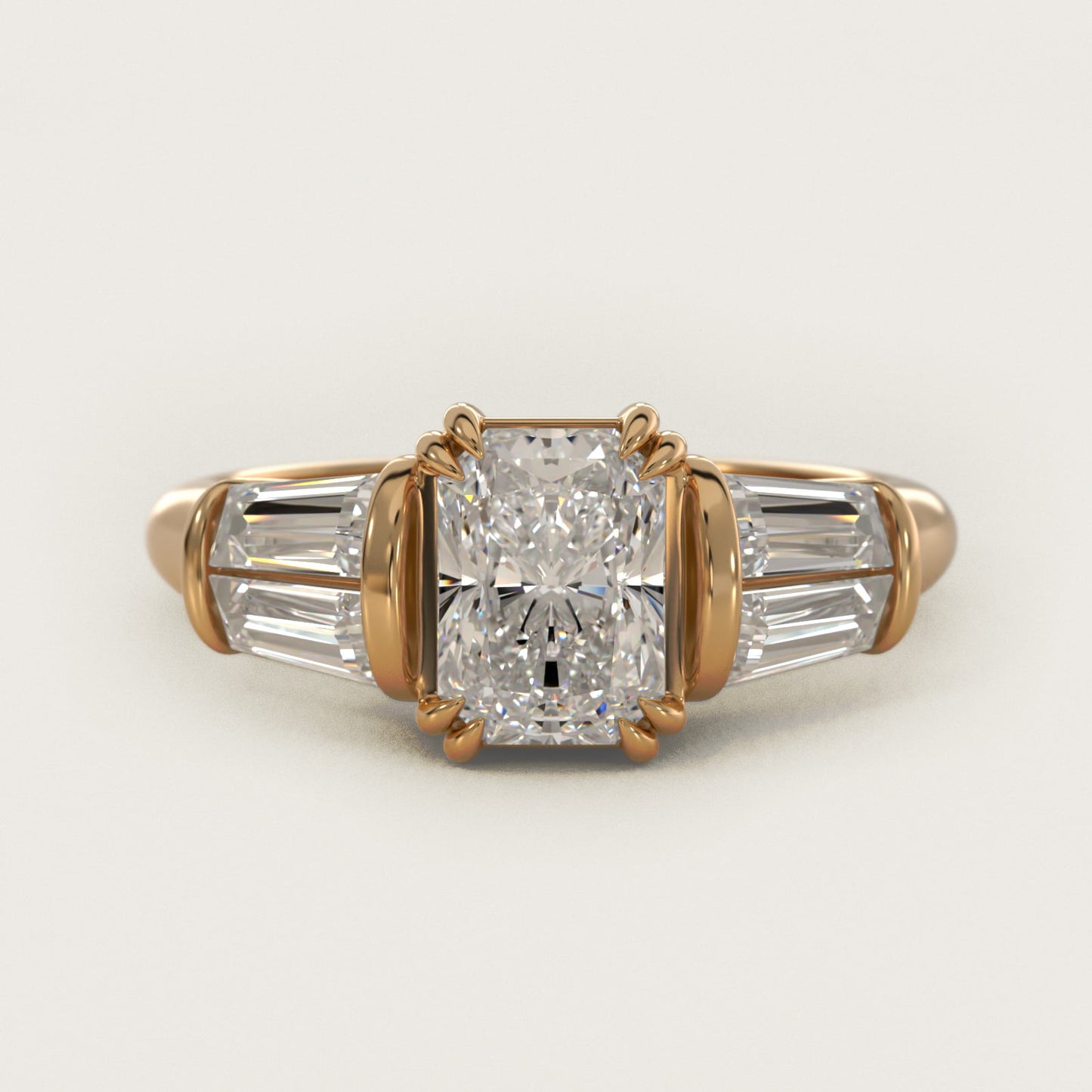 Five-Stone Tapered Baguette Diamond Engagement Ring in 18k Yellow Gold (3/4 ct. tw.) - Radiant Center