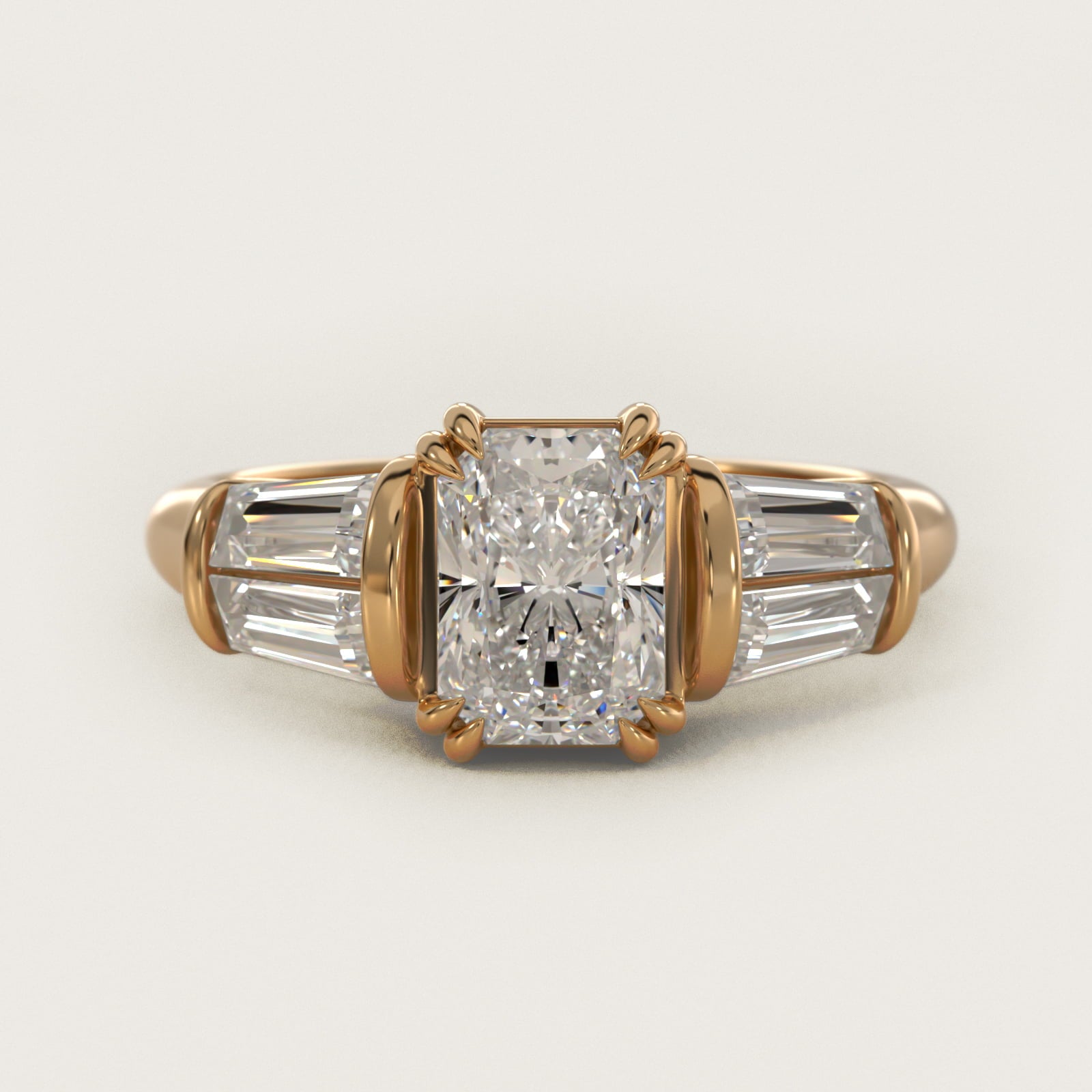 Five-Stone Tapered Baguette Diamond Engagement Ring in 18k Yellow Gold (3/4 ct. tw.) - Radiant Center