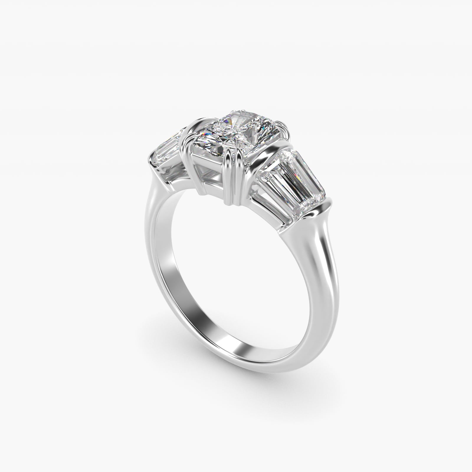 Five-Stone Tapered Baguette Diamond Engagement Ring in Platinum (3/4 ct. tw.) - Radiant Center