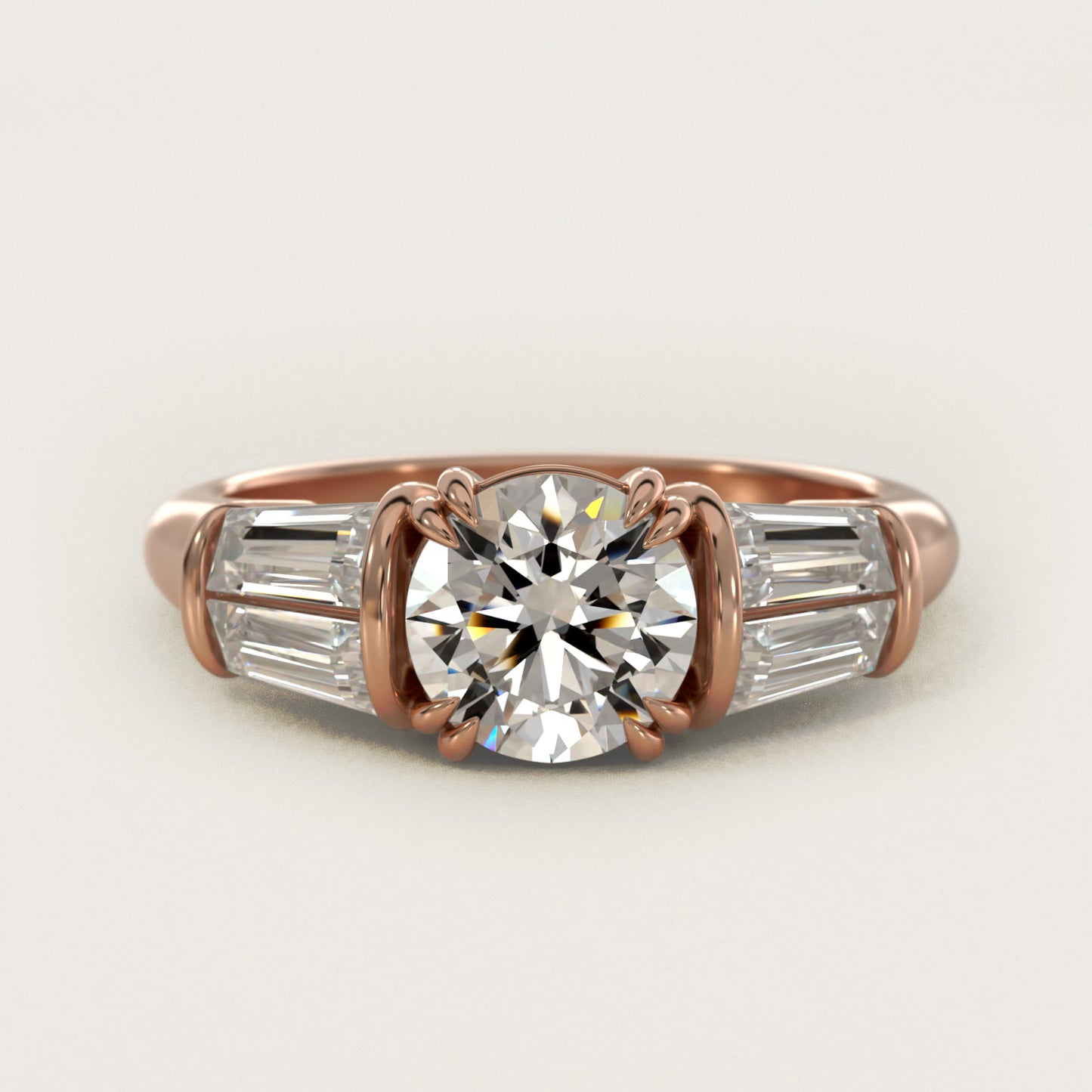 Five-Stone Tapered Baguette Diamond Engagement Ring in 14k Rose Gold (3/4 ct. tw.) - Round Center